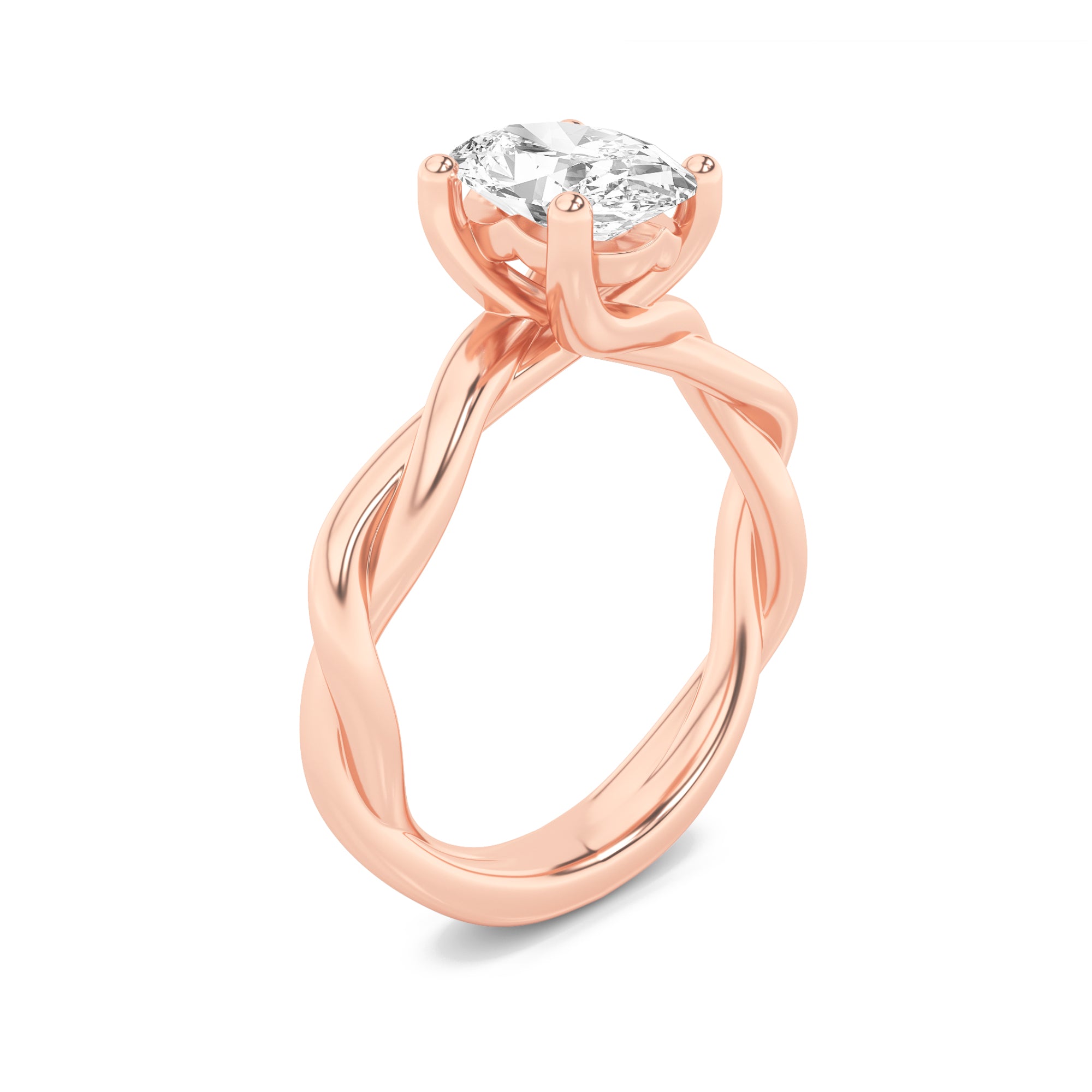 1.5CTW Oval Shaped Lab Grown Diamond (F/VS) Twisted Shank Solitaire Engagement Ring in 14K Gold