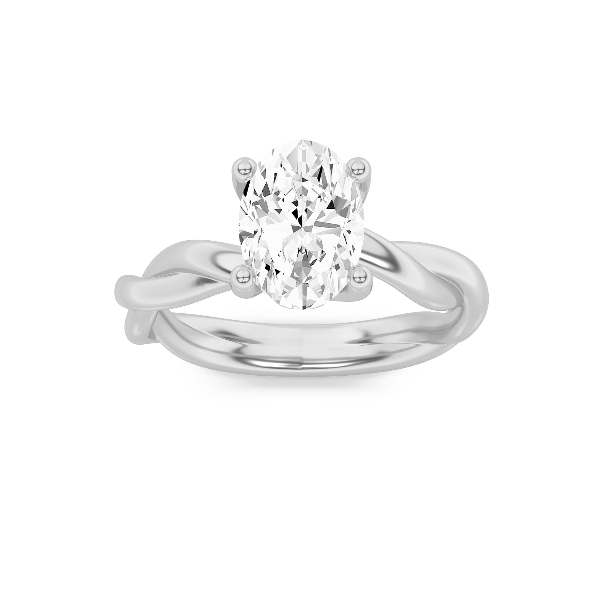 2CTW Oval Shaped Lab Grown Diamond (F/VS) Twisted Shank Solitaire Engagement Ring in 14K Gold