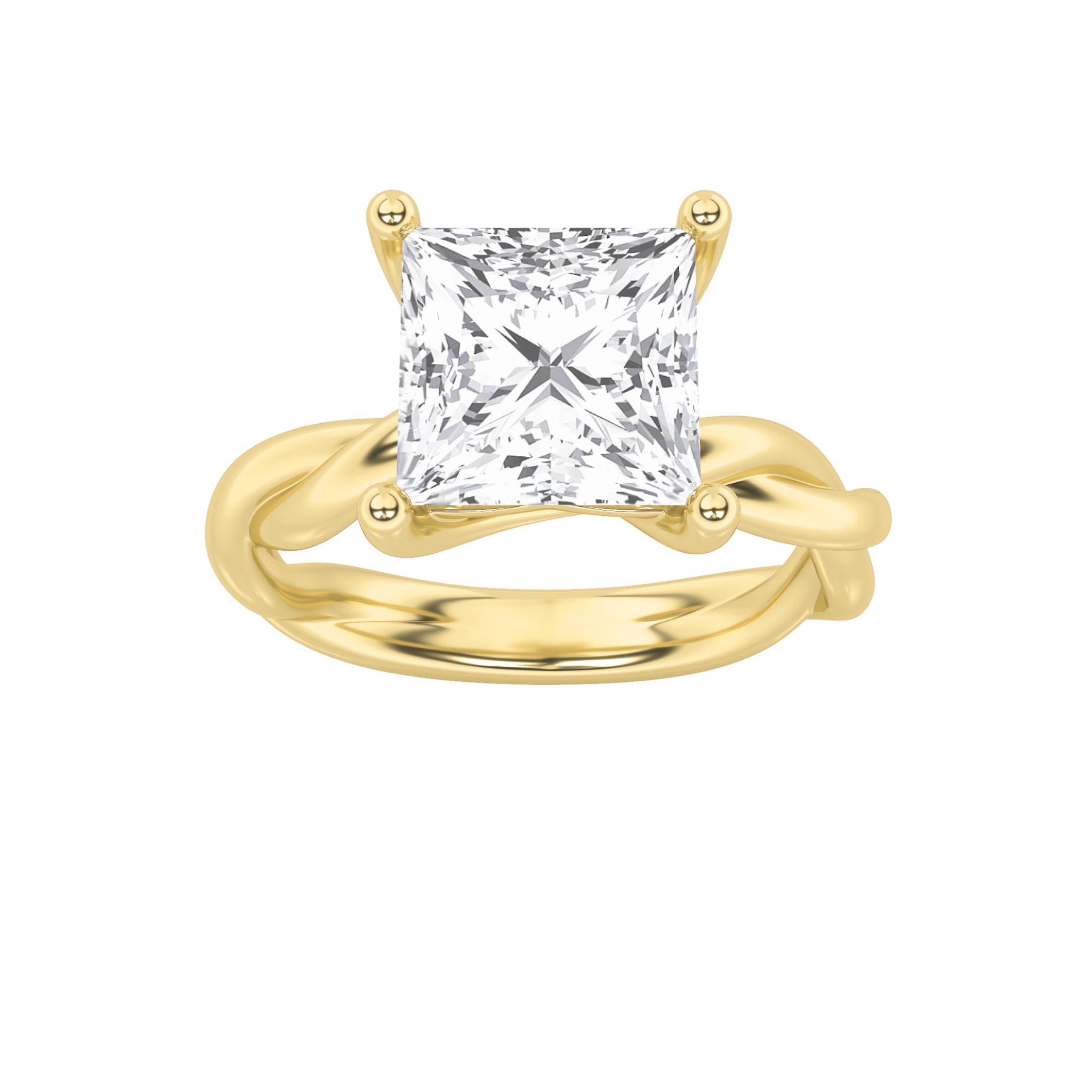 1CTW Princess Shaped Lab Grown Diamond (F/VS) Twisted Shank Solitaire Engagement Ring in 14K Gold