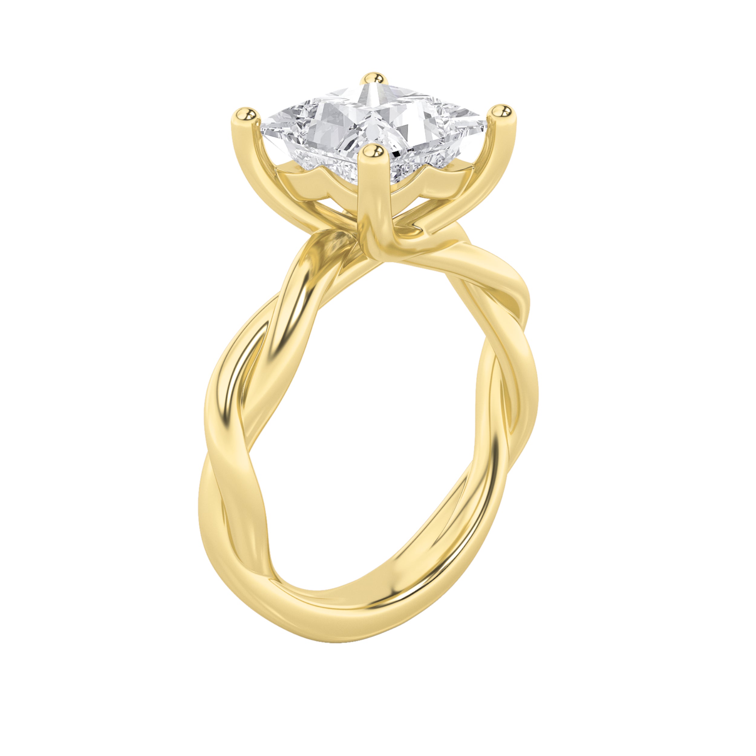 1CTW Princess Shaped Lab Grown Diamond (F/VS) Twisted Shank Solitaire Engagement Ring in 14K Gold