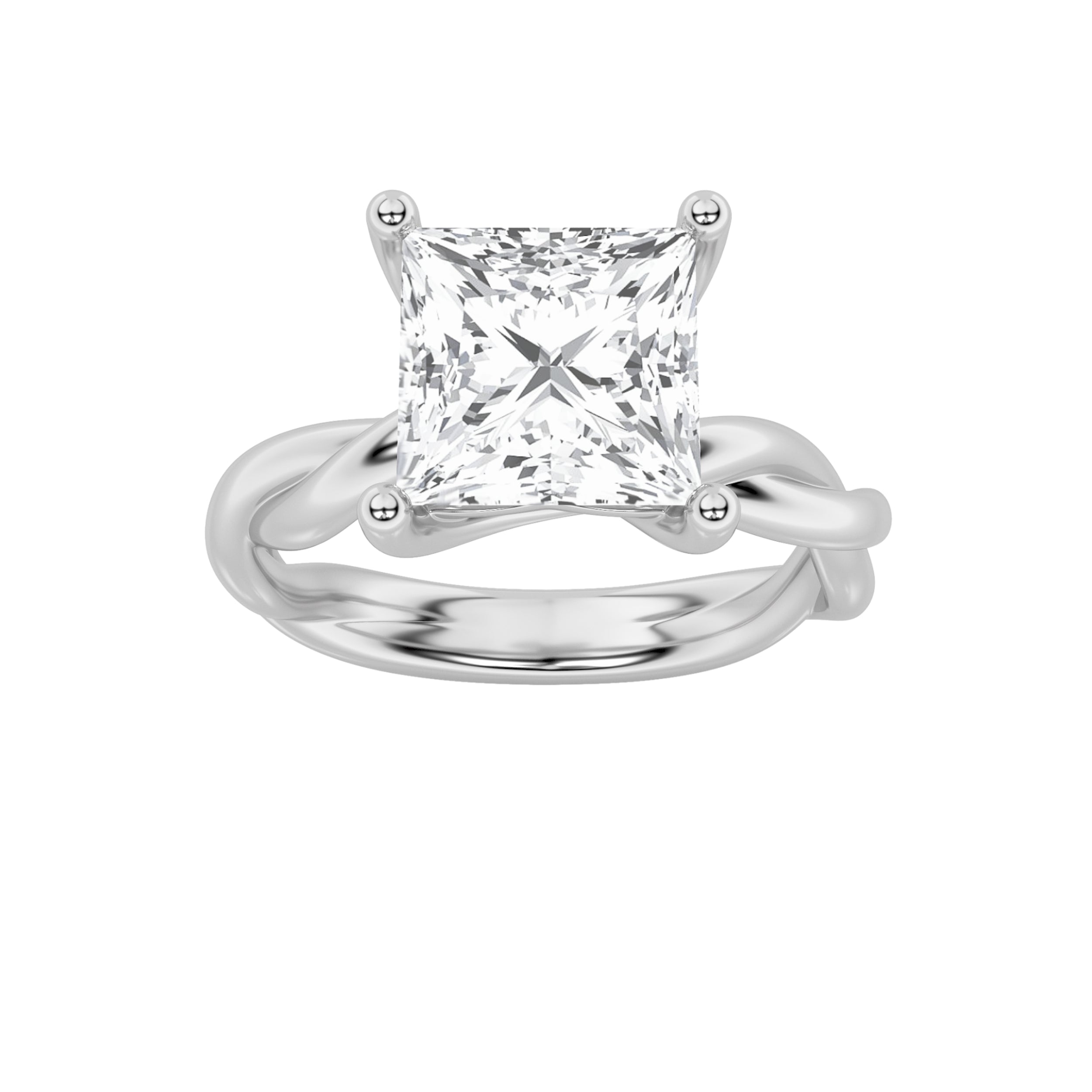 2CTW Princess Shaped Lab Grown Diamond (F/VS) Twisted Shank Solitaire Engagement Ring in 14K Gold