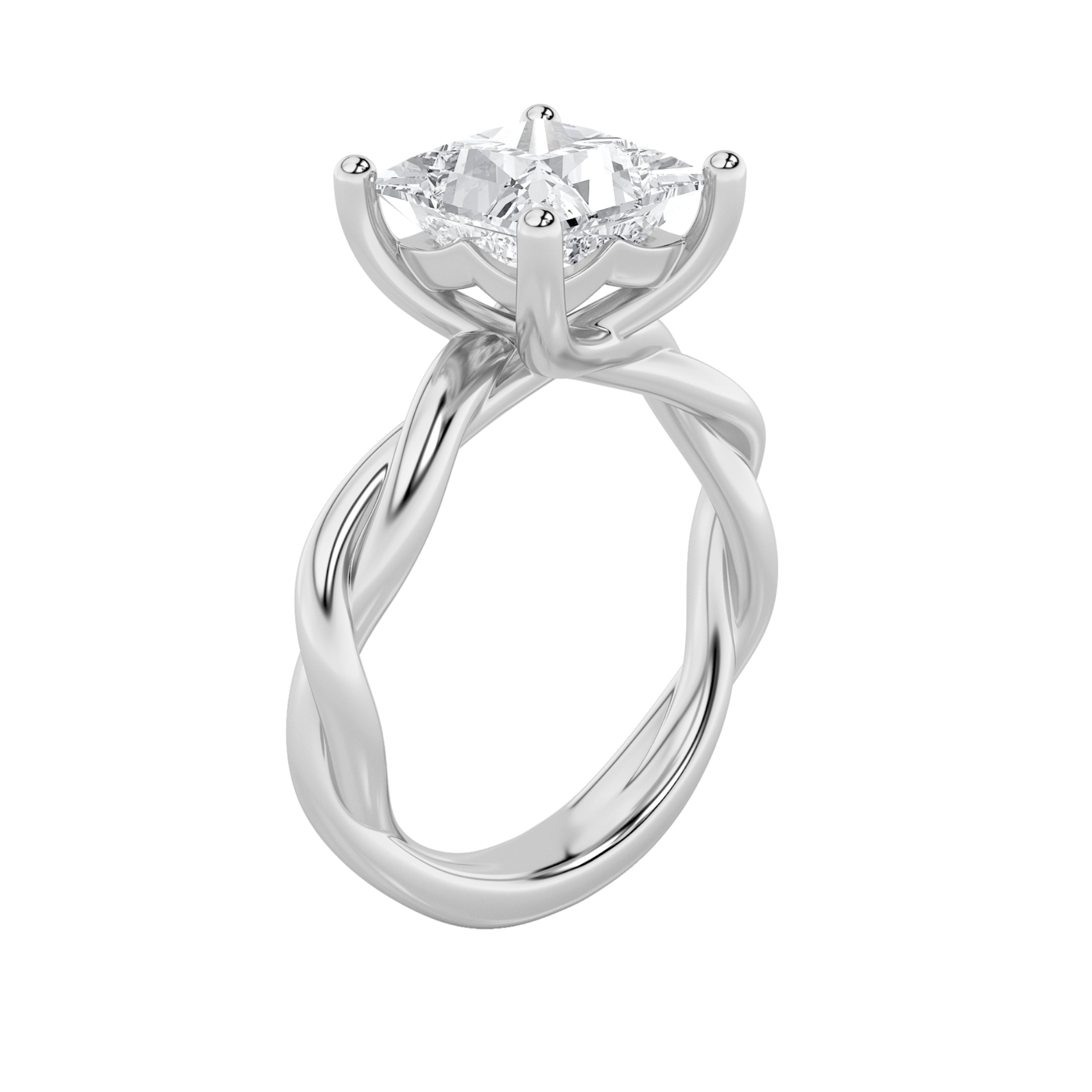 3CTW Princess Shaped Lab Grown Diamond (F/VS) Twisted Shank Solitaire Engagement Ring in 14K Gold