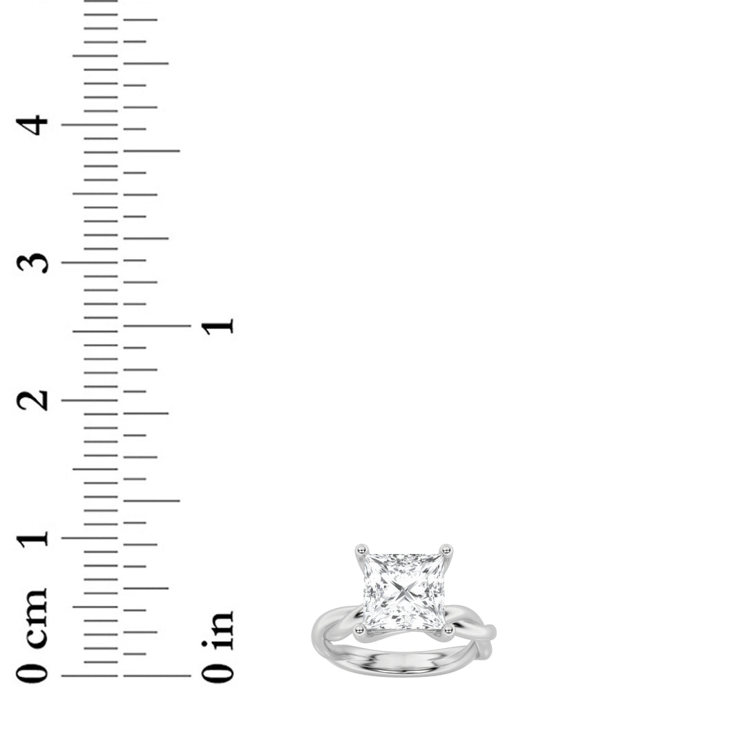 3CTW Princess Shaped Lab Grown Diamond (F/VS) Twisted Shank Solitaire Engagement Ring in 14K Gold