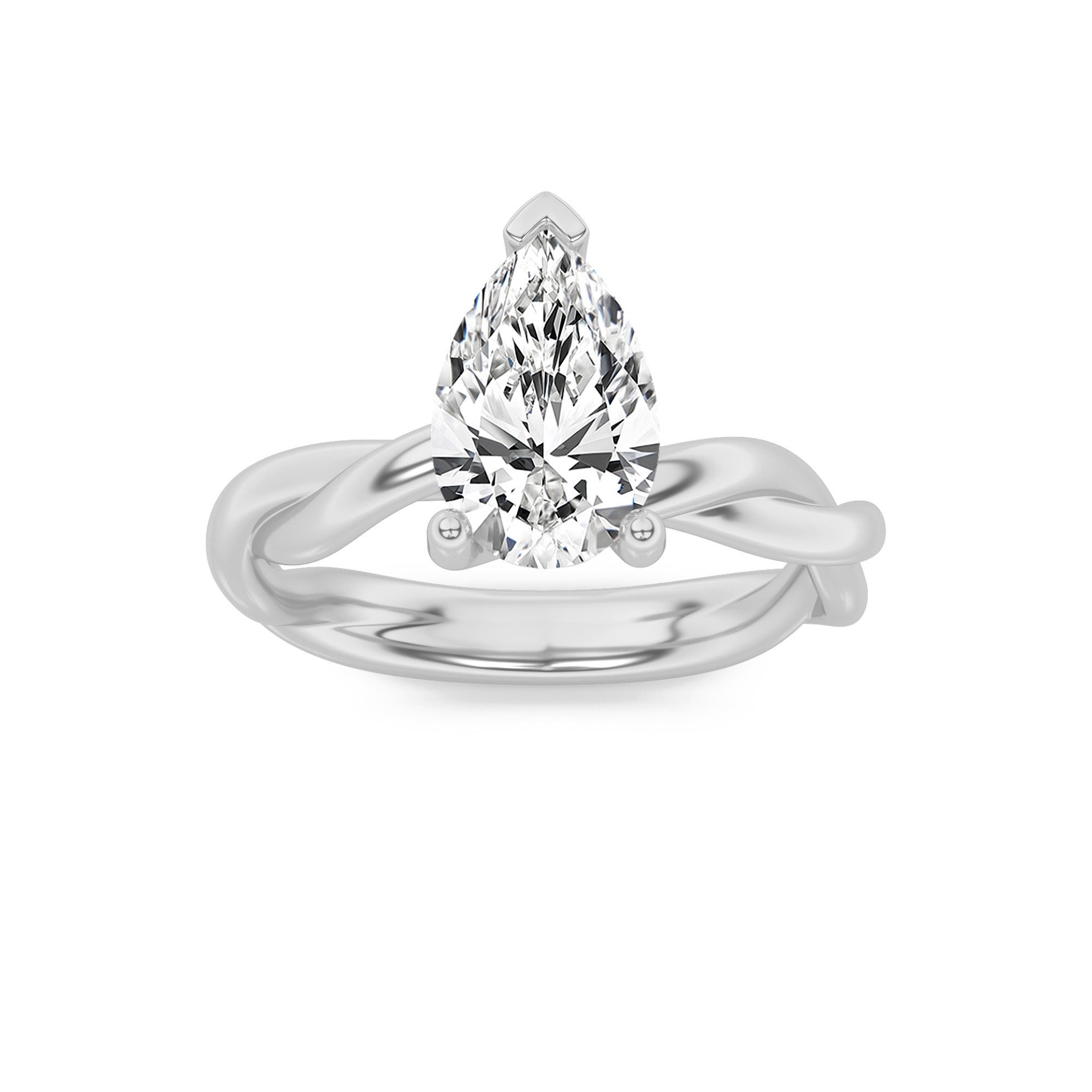 1.5CTW Pear Shaped Lab Grown Diamond (F/VS) Twisted Shank Solitaire Engagement Ring in 14K Gold