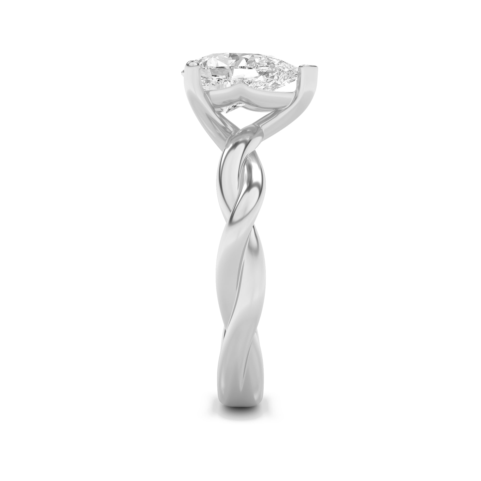 2CTW Pear Shaped Lab Grown Diamond (F/VS) Twisted Shank Solitaire Engagement Ring in 14K Gold