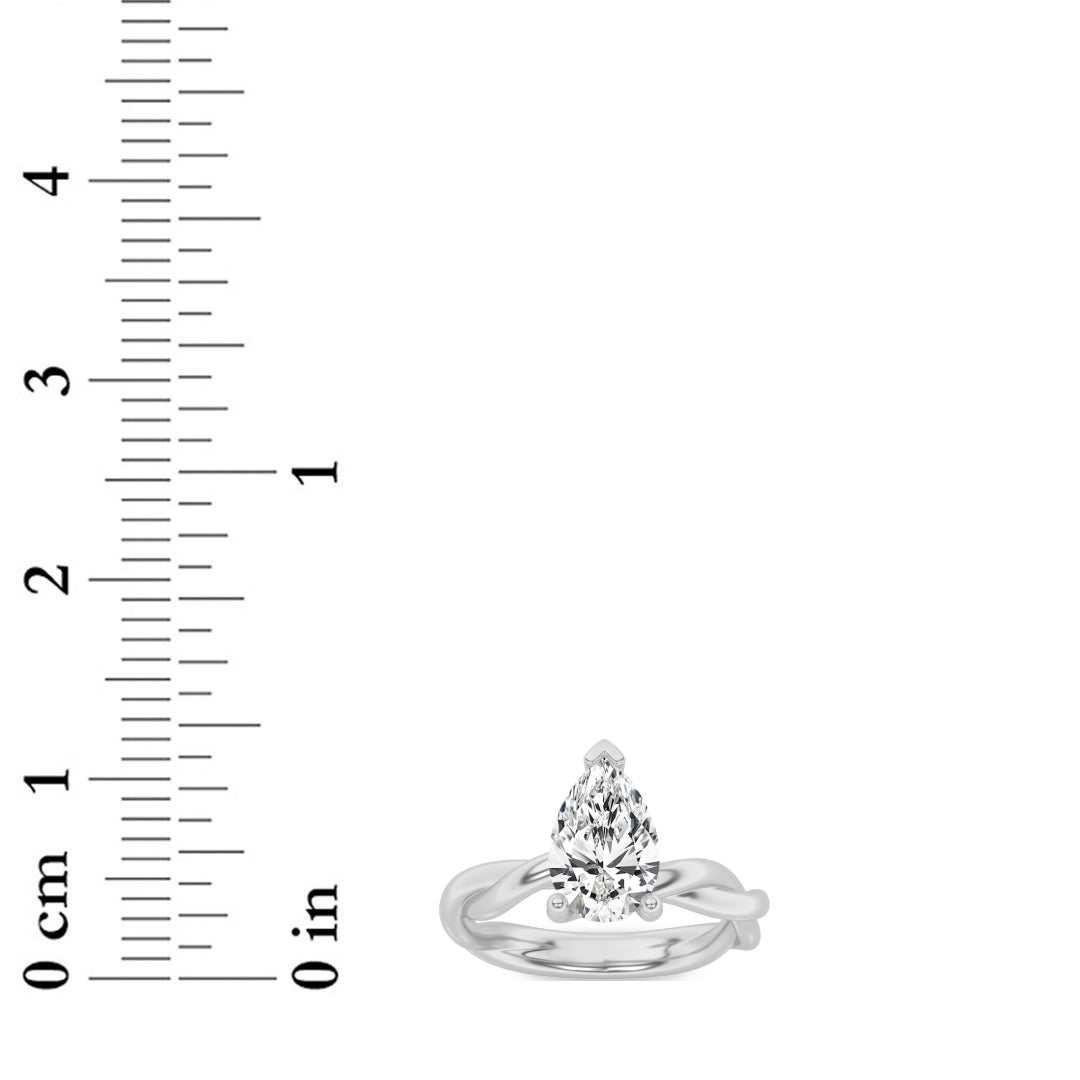 2CTW Pear Shaped Lab Grown Diamond (F/VS) Twisted Shank Solitaire Engagement Ring in 14K Gold