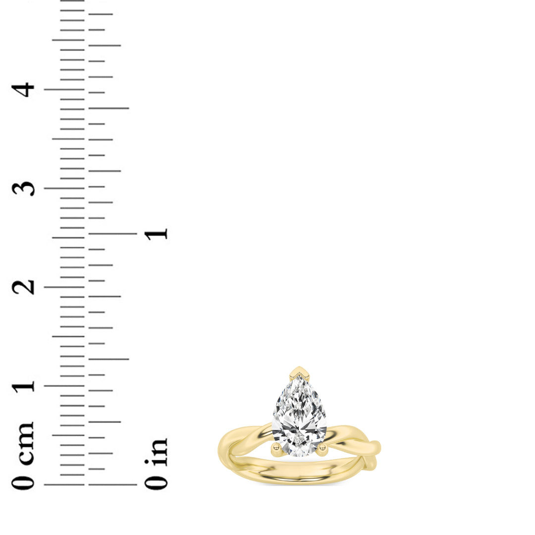2CTW Pear Shaped Lab Grown Diamond (F/VS) Twisted Shank Solitaire Engagement Ring in 14K Gold