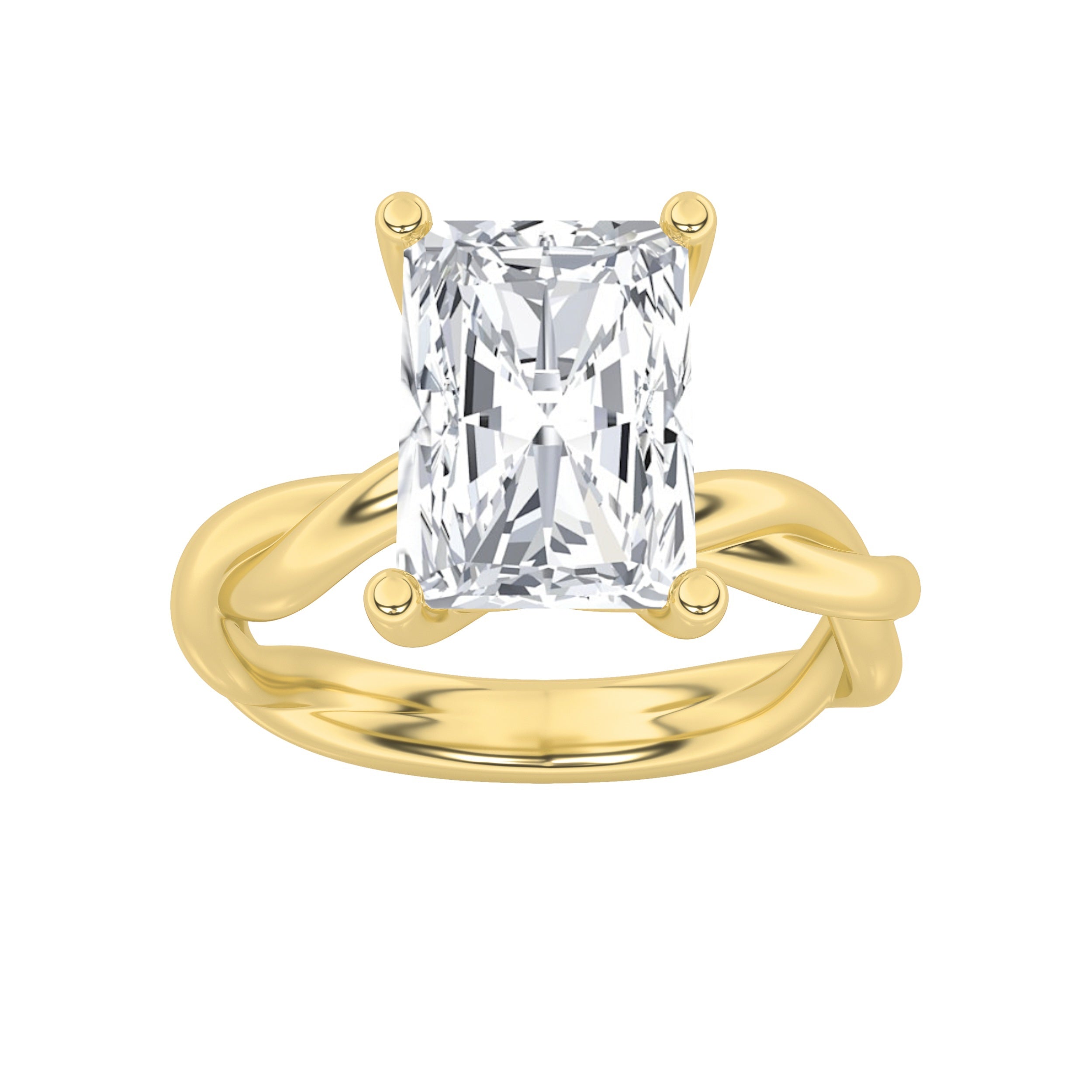 1CTW Radiant Shaped Lab Grown Diamond (F/VS) Twisted Shank Solitaire Engagement Ring in 14K Gold