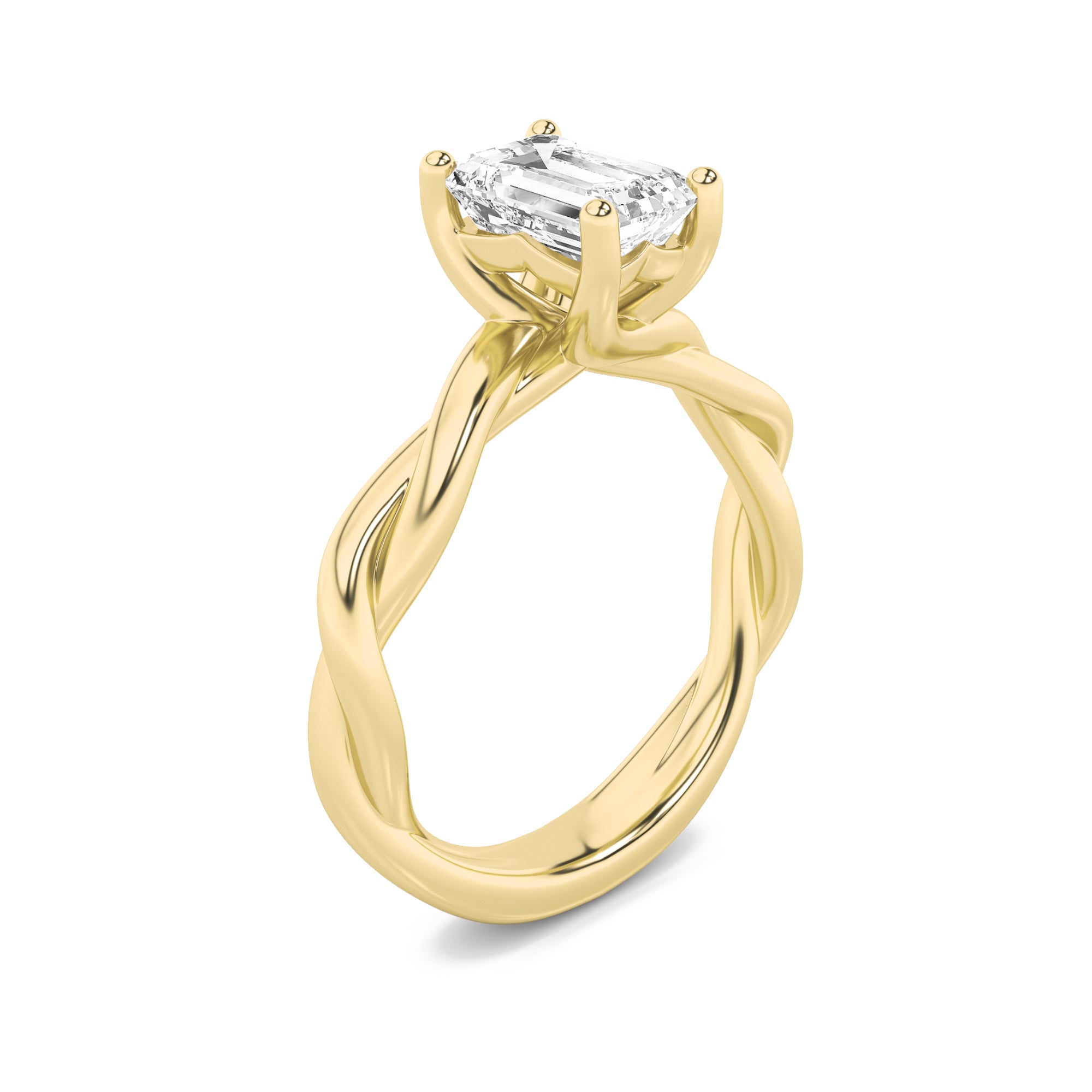 1CTW Radiant Shaped Lab Grown Diamond (F/VS) Twisted Shank Solitaire Engagement Ring in 14K Gold