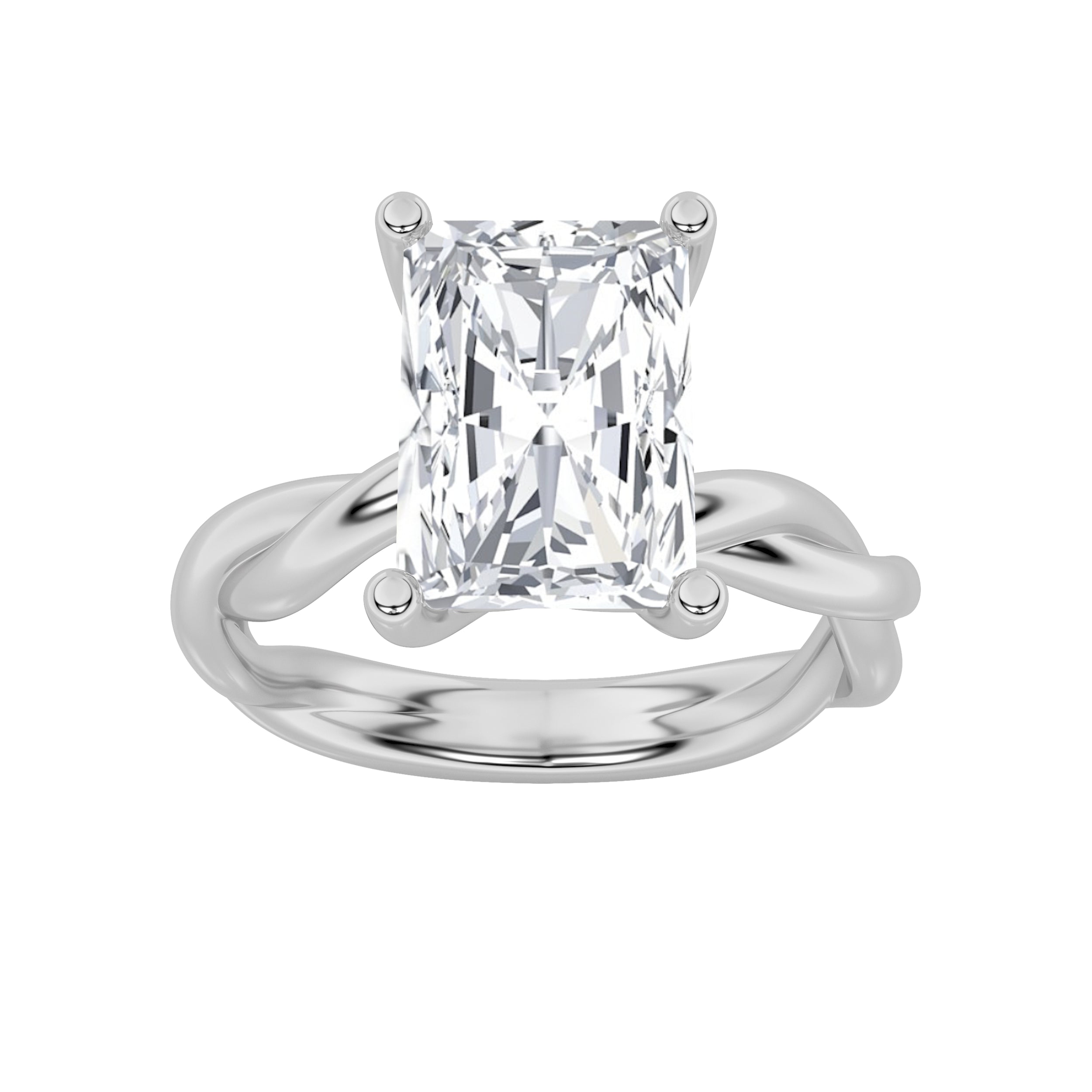 3CTW Radiant Shaped Lab Grown Diamond (F/VS) Twisted Shank Solitaire Engagement Ring in 14K Gold