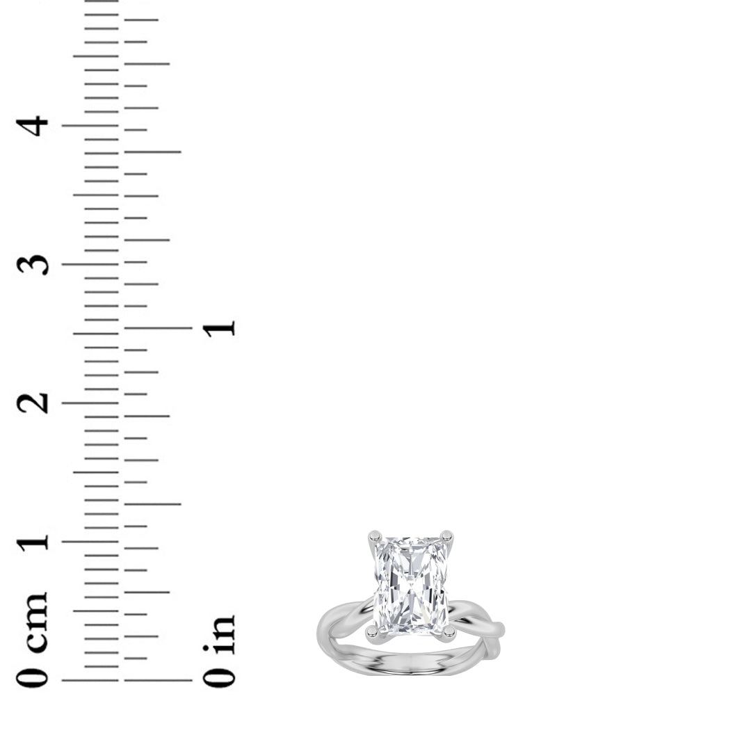 3CTW Radiant Shaped Lab Grown Diamond (F/VS) Twisted Shank Solitaire Engagement Ring in 14K Gold