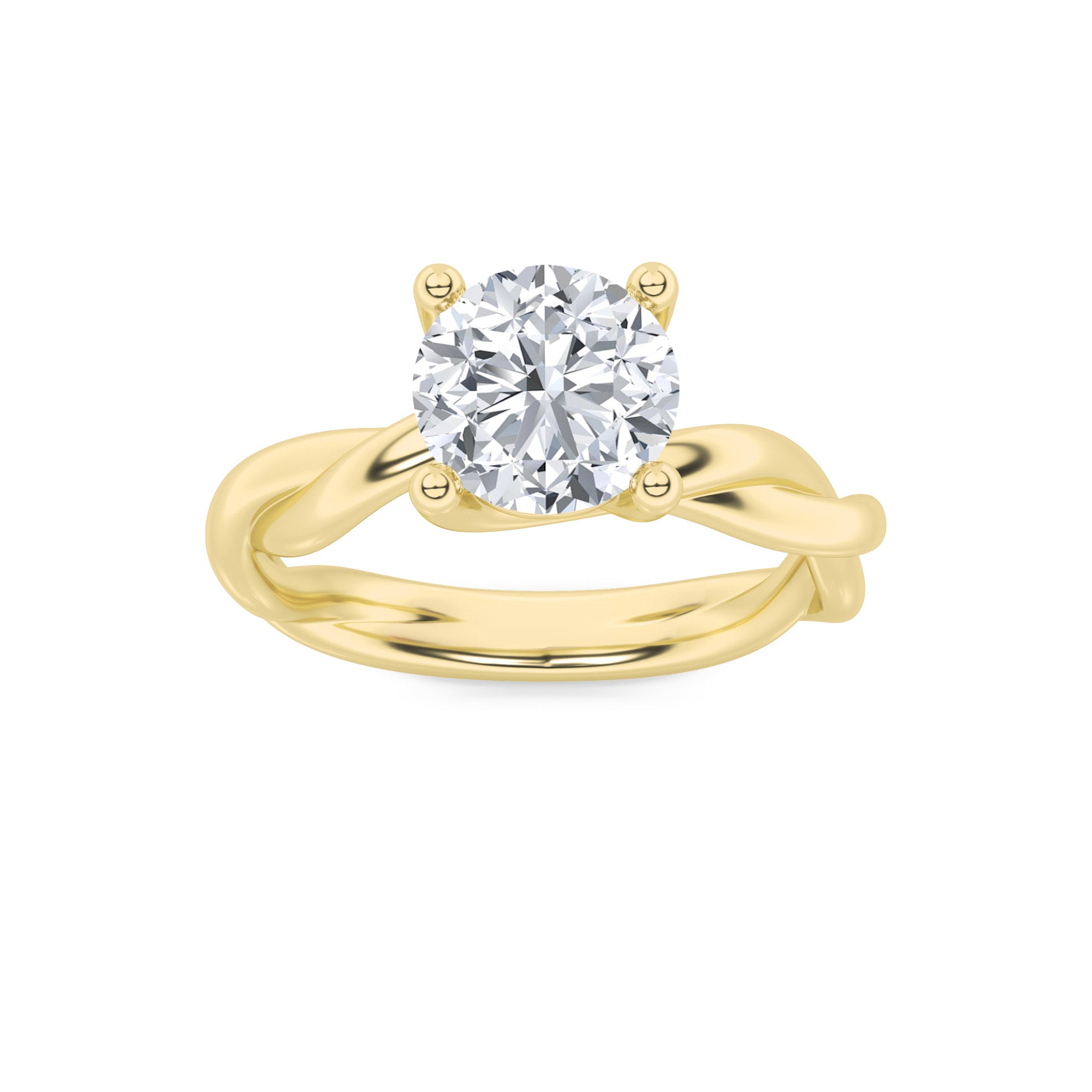 1CTW Round Shaped Lab Grown Diamond (F/VS) Twisted Shank Solitaire Engagement Ring in 14K Gold