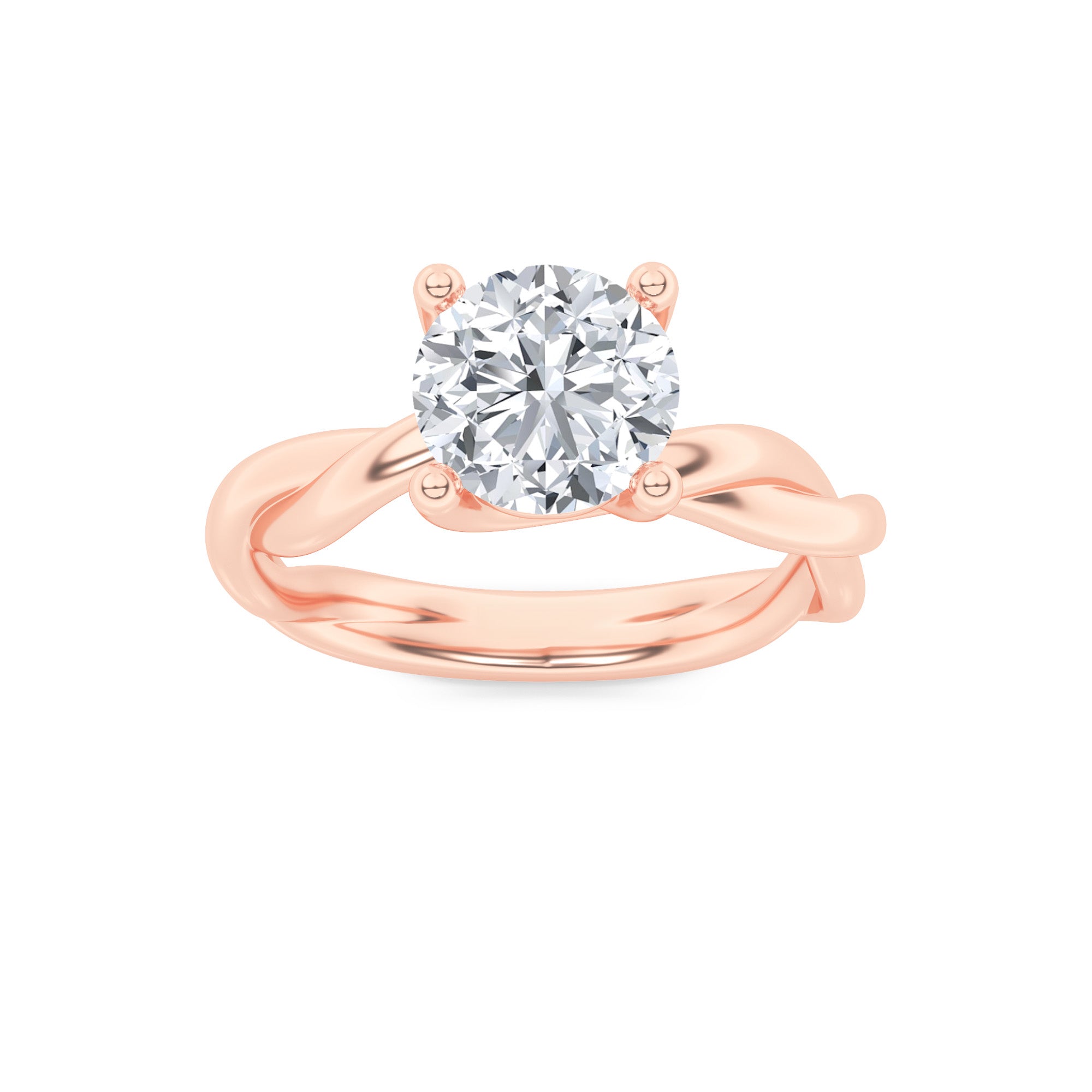1.5CTW Round Shaped Lab Grown Diamond (F/VS) Twisted Shank Solitaire Engagement Ring in 14K Gold