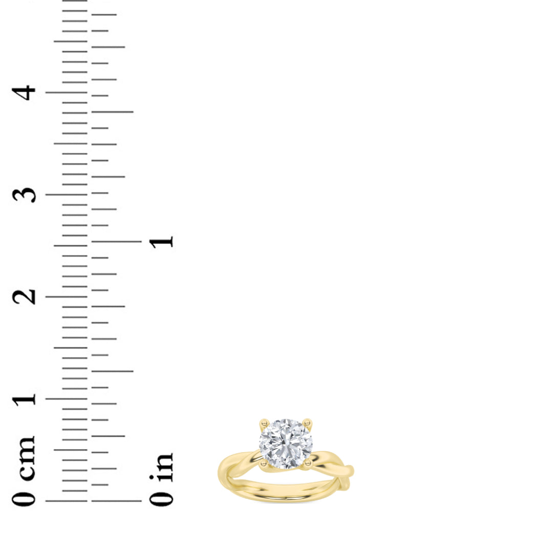 2CTW Round Shaped Lab Grown Diamond (F/VS) Twisted Shank Solitaire Engagement Ring in 14K Gold