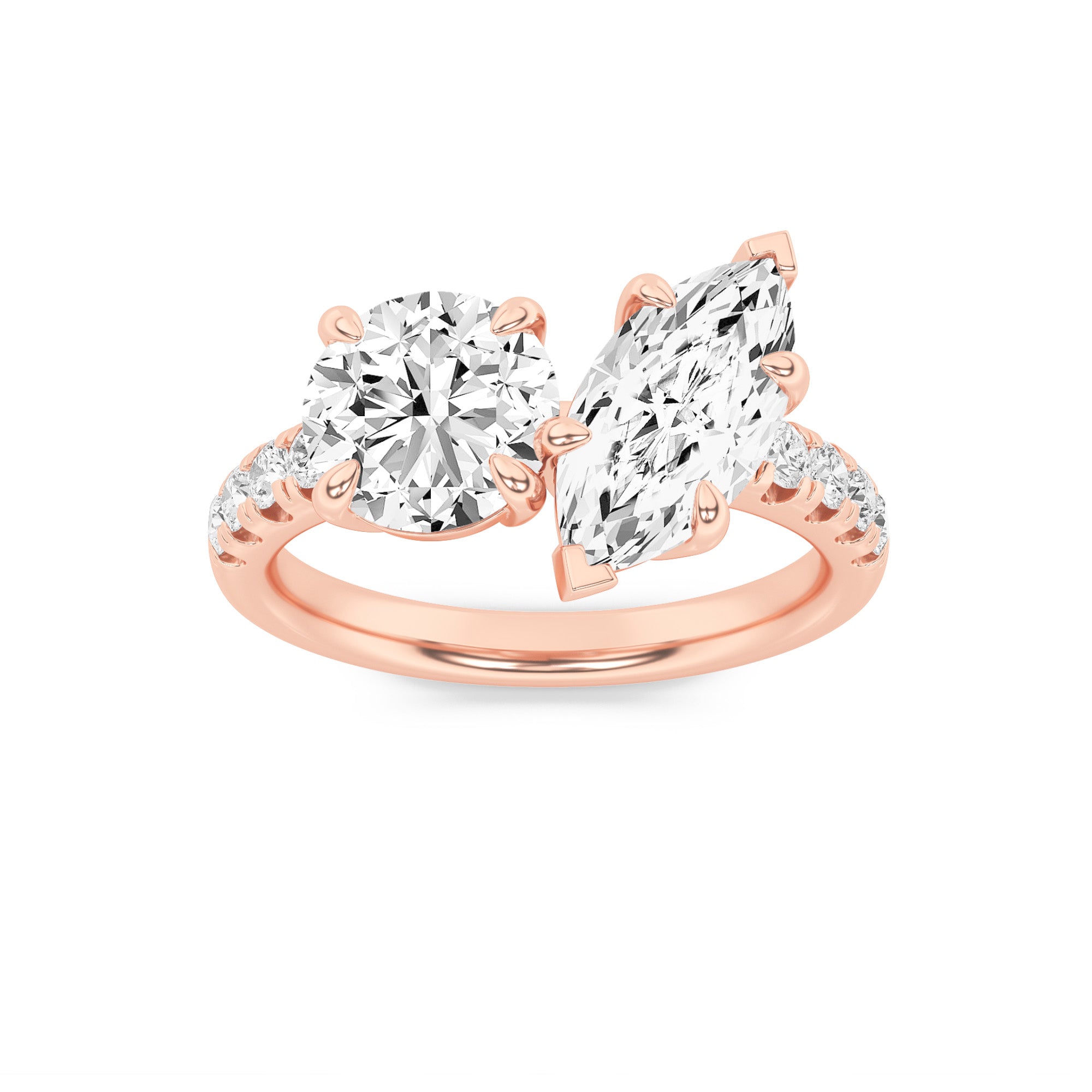 3CTW Round Shaped Lab Grown Diamond (F/VS) Toi et Moi Engagement Ring in 14K Gold