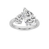 3CTW Pear Shaped Lab Grown Diamond (F/VS) Toi et Moi Engagement Ring in 14K Gold