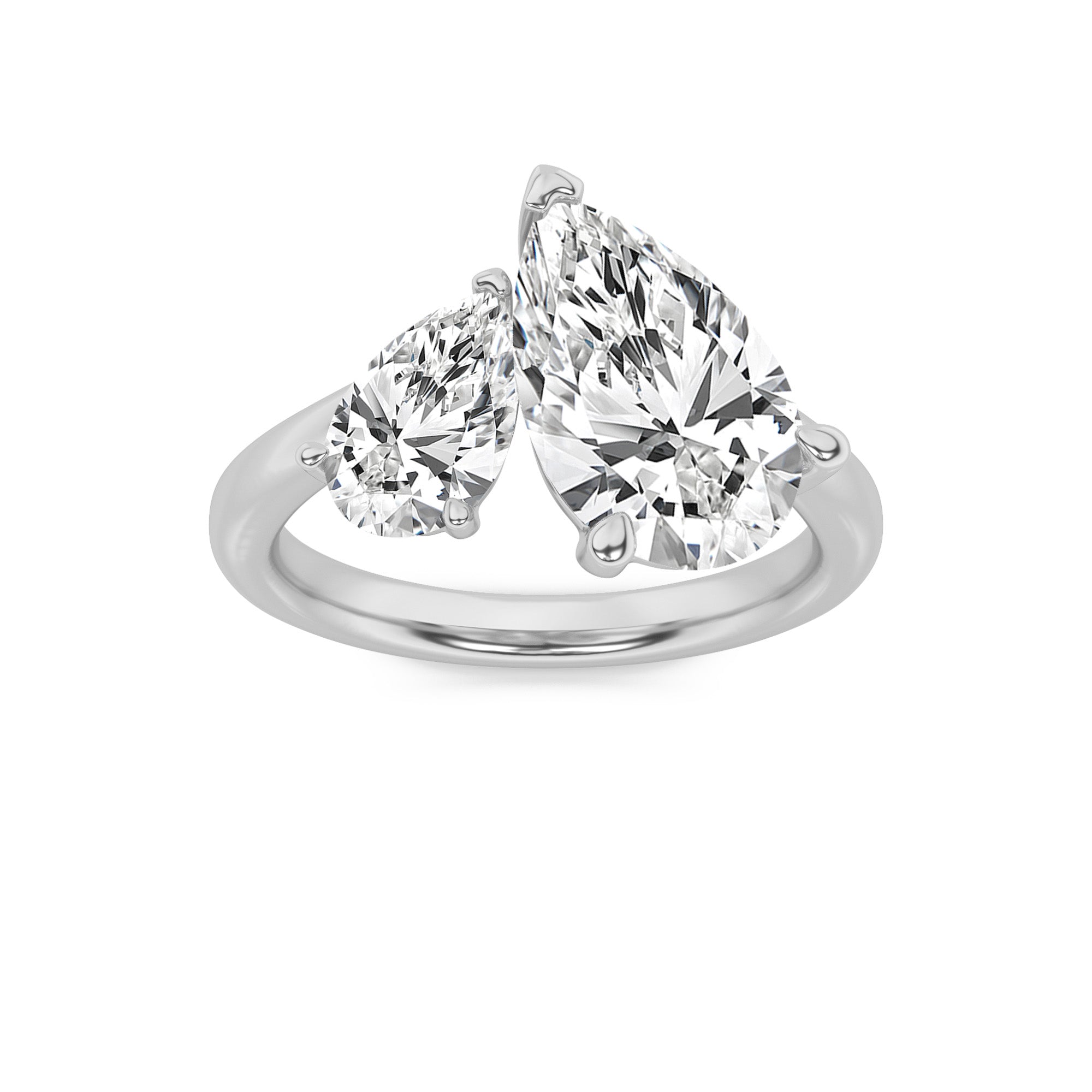 3CTW Pear Shaped Lab Grown Diamond (F/VS) Toi et Moi Engagement Ring in 14K Gold