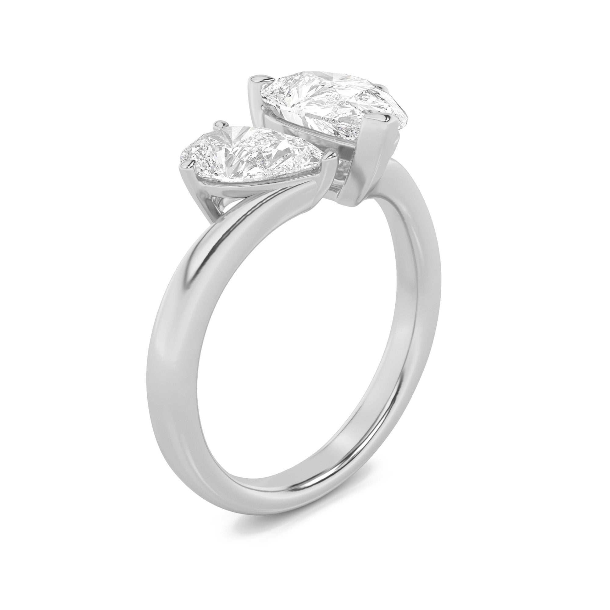 3CTW Pear Shaped Lab Grown Diamond (F/VS) Toi et Moi Engagement Ring in 14K Gold