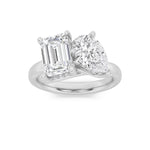 3CTW Emerald Shaped Lab Grown Diamond (F/VS) Toi et Moi Engagement Ring in 14K Gold