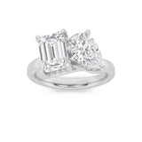 3CTW Emerald Shaped Lab Grown Diamond (F/VS) Toi et Moi Engagement Ring in 14K Gold