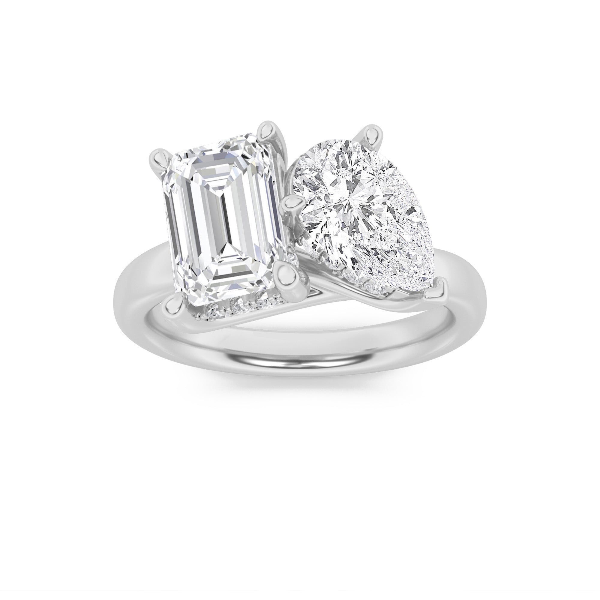 3CTW Emerald Shaped Lab Grown Diamond (F/VS) Toi et Moi Engagement Ring in 14K Gold