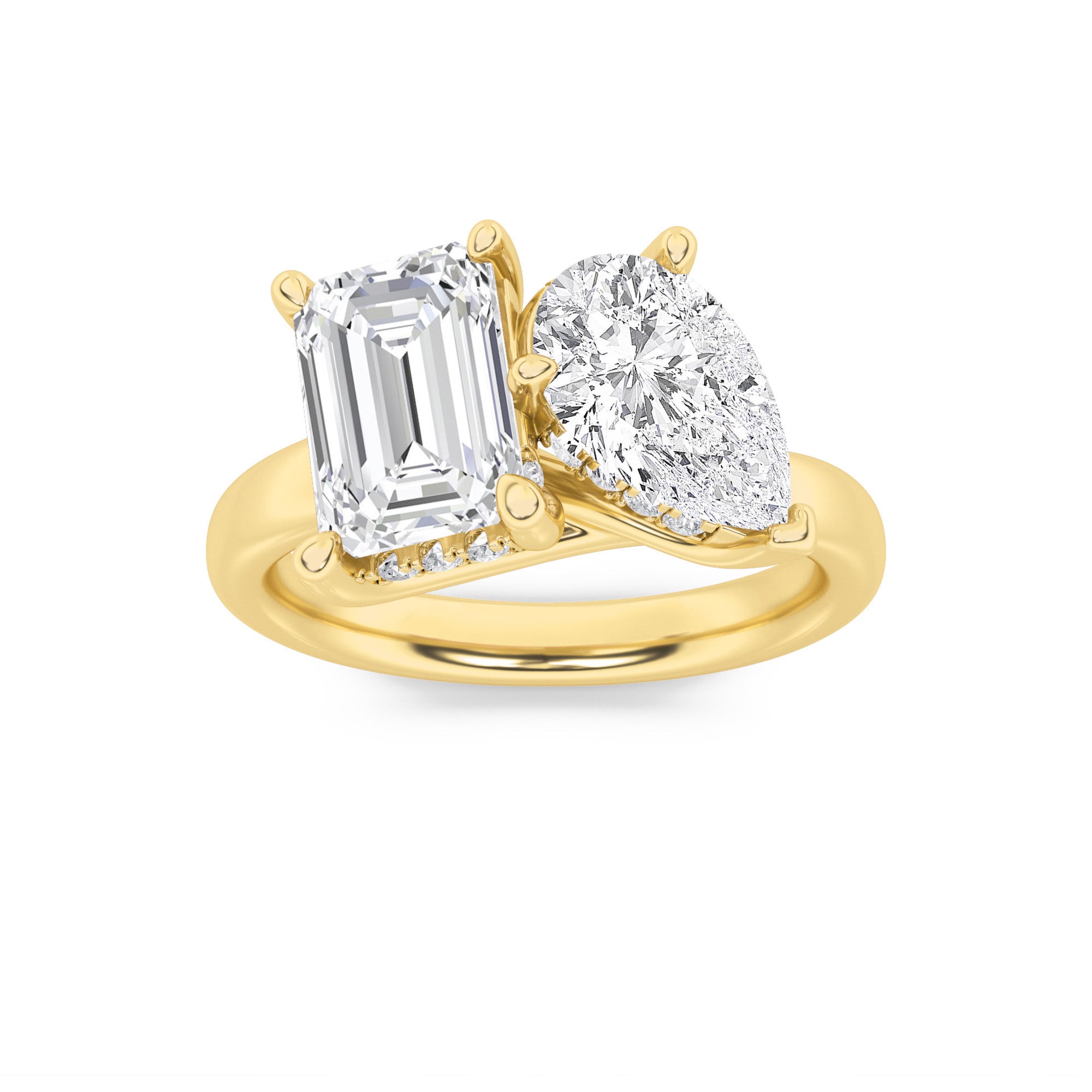 3CTW Emerald Shaped Lab Grown Diamond (F/VS) Toi et Moi Engagement Ring in 14K Gold