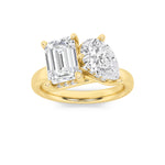 3CTW Emerald Shaped Lab Grown Diamond (F/VS) Toi et Moi Engagement Ring in 14K Gold