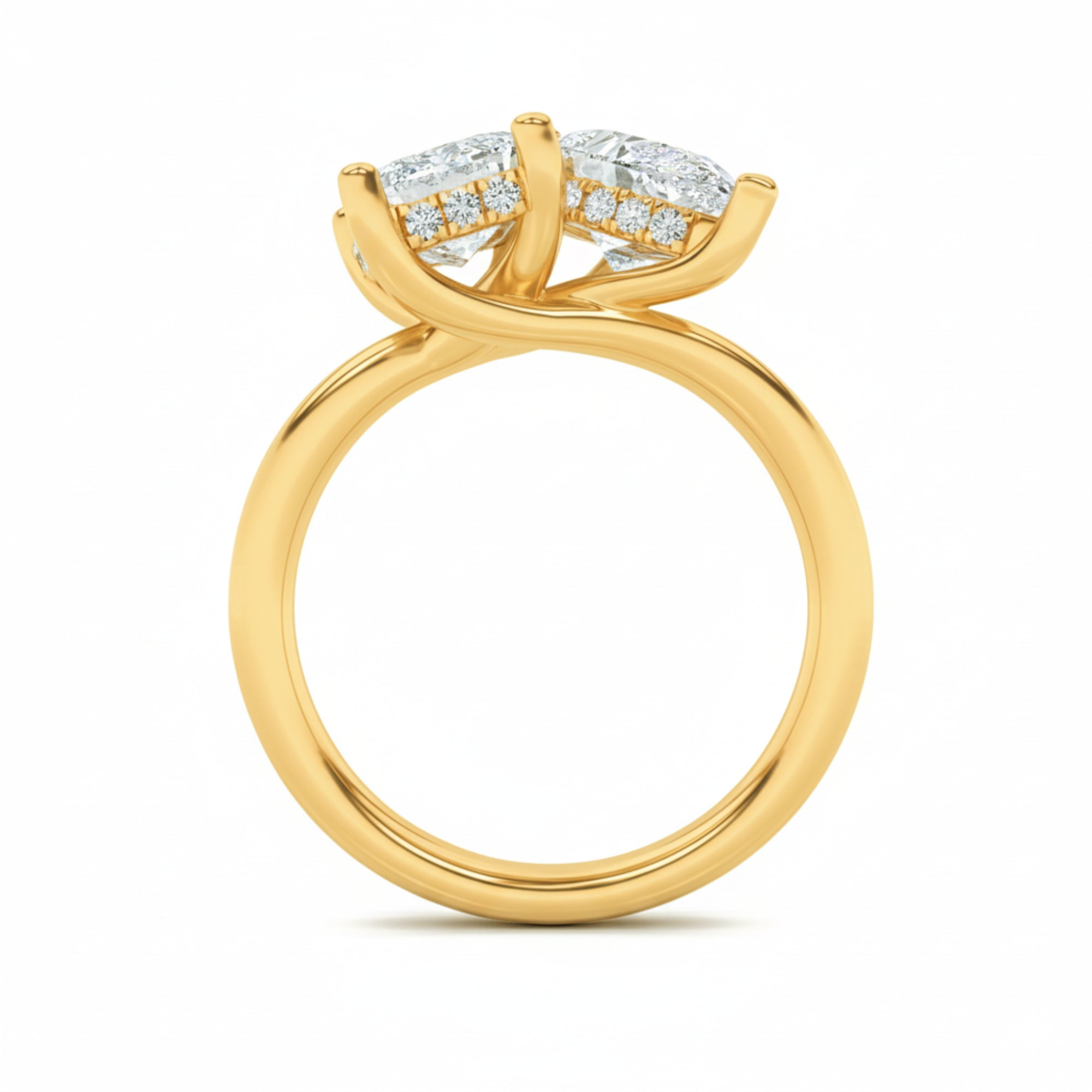 3CTW Emerald Shaped Lab Grown Diamond (F/VS) Toi et Moi Engagement Ring in 14K Gold