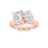 3CTW Emerald Shaped Lab Grown Diamond (F/VS) Toi et Moi Engagement Ring in 14K Gold