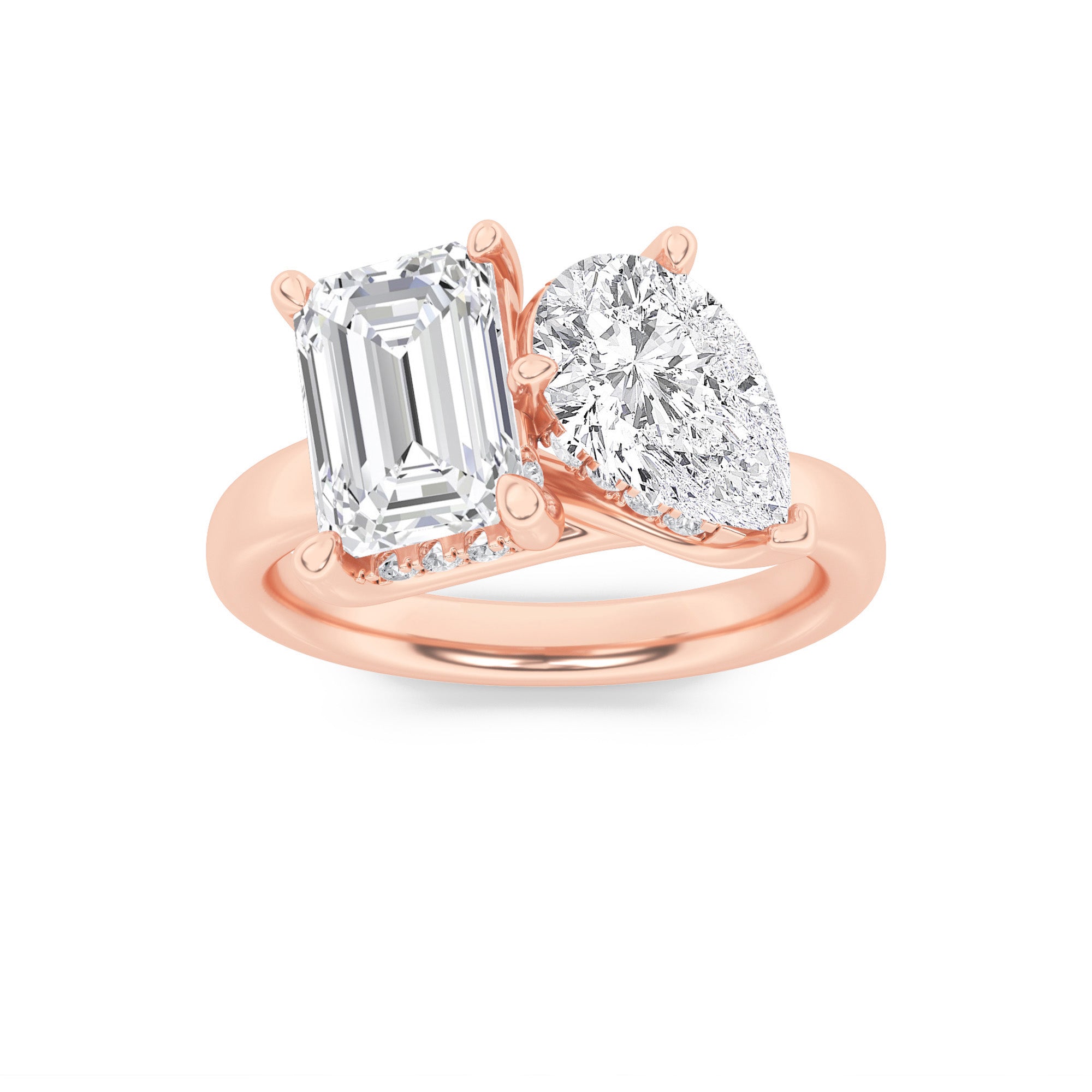 3CTW Emerald Shaped Lab Grown Diamond (F/VS) Toi et Moi Engagement Ring in 14K Gold