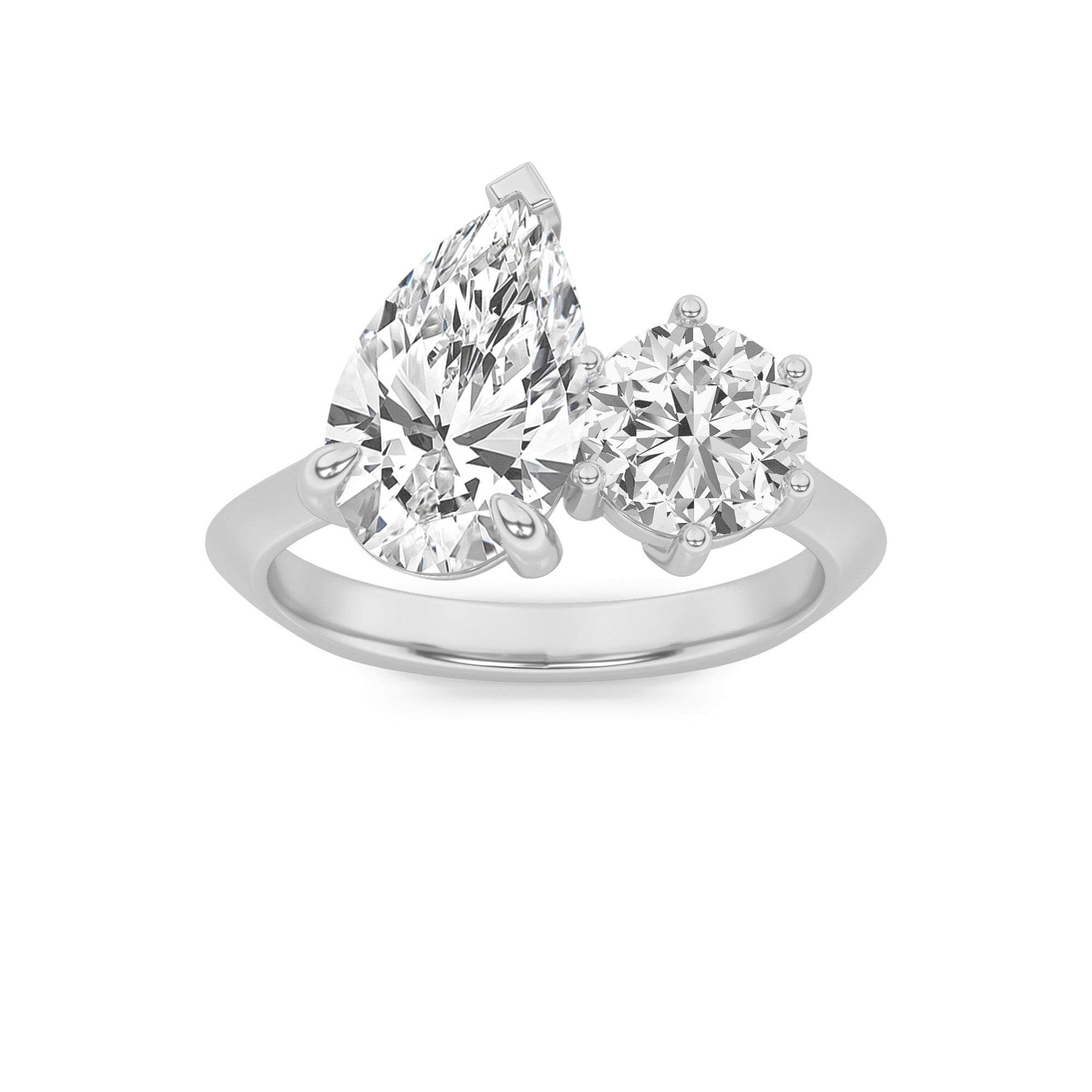 3CTW Pear Shaped Lab Grown Diamond (F/VS) Toi et Moi Engagement Ring in 14K Gold