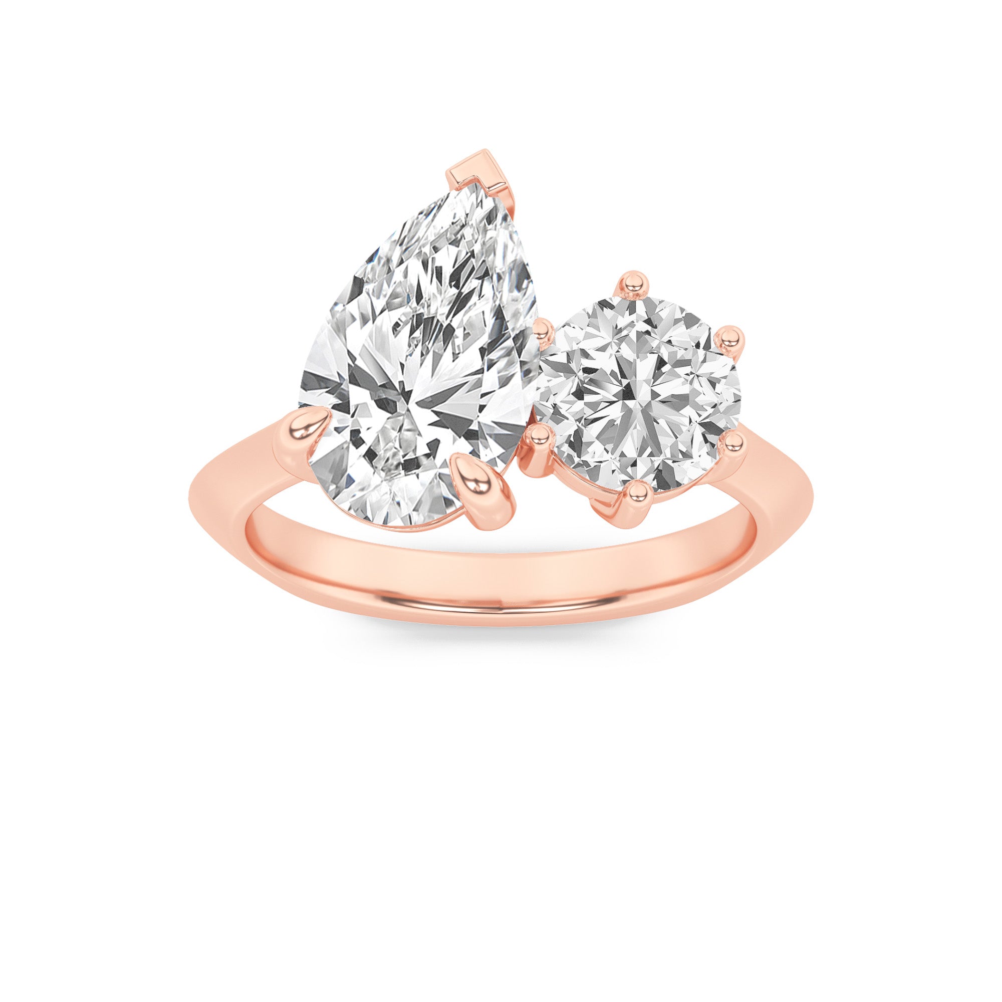 3CTW Pear Shaped Lab Grown Diamond (F/VS) Toi et Moi Engagement Ring in 14K Gold