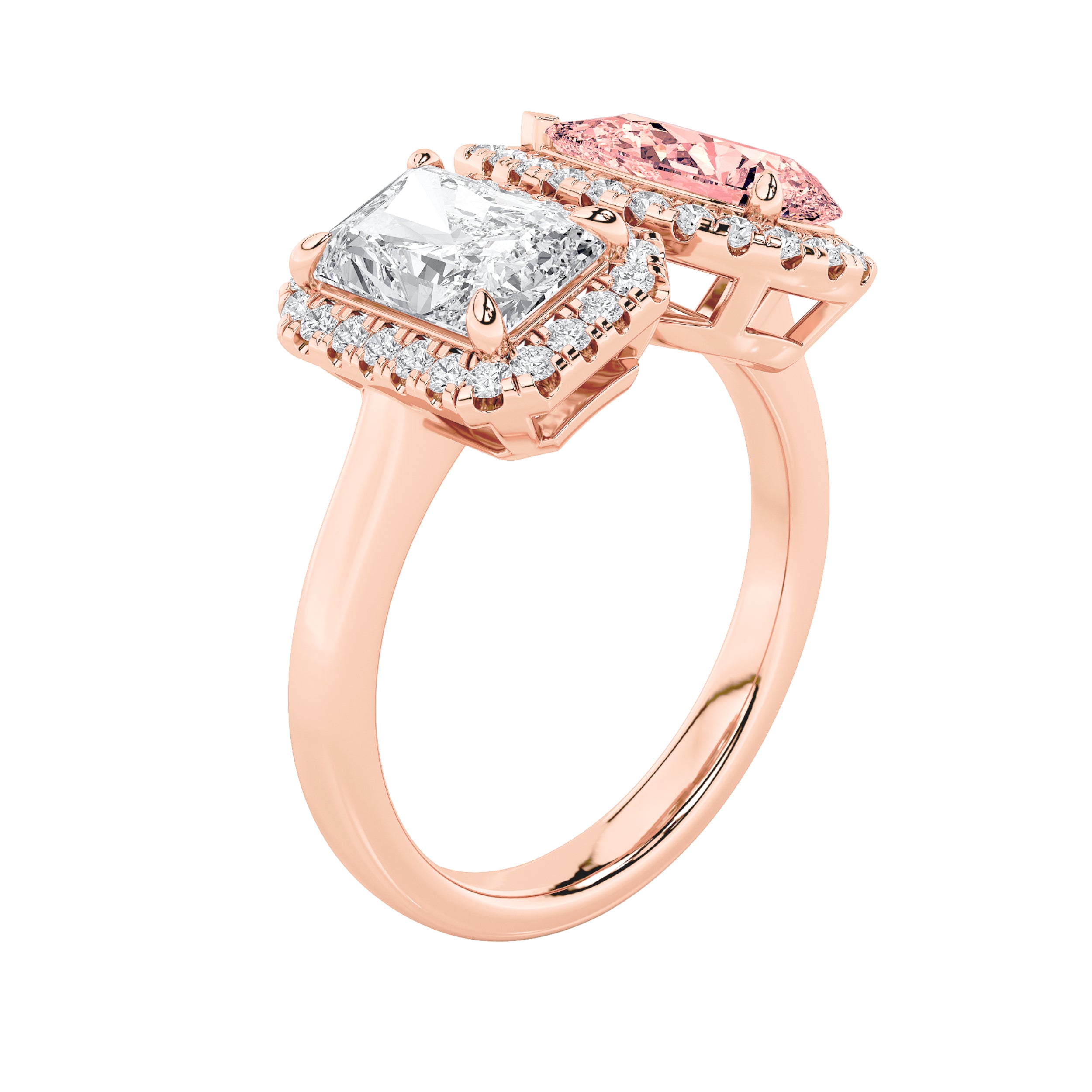 3CTW Radiant Shaped Lab Grown Diamond (F/VS) Toi et Moi Fashiion Ring in 14K Gold