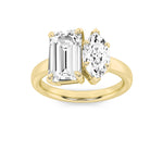 3CTW Emerald Shaped Lab Grown Diamond (F/VS) Toi et Moi Engagement Ring in 14K Gold