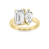3CTW Emerald Shaped Lab Grown Diamond (F/VS) Toi et Moi Engagement Ring in 14K Gold