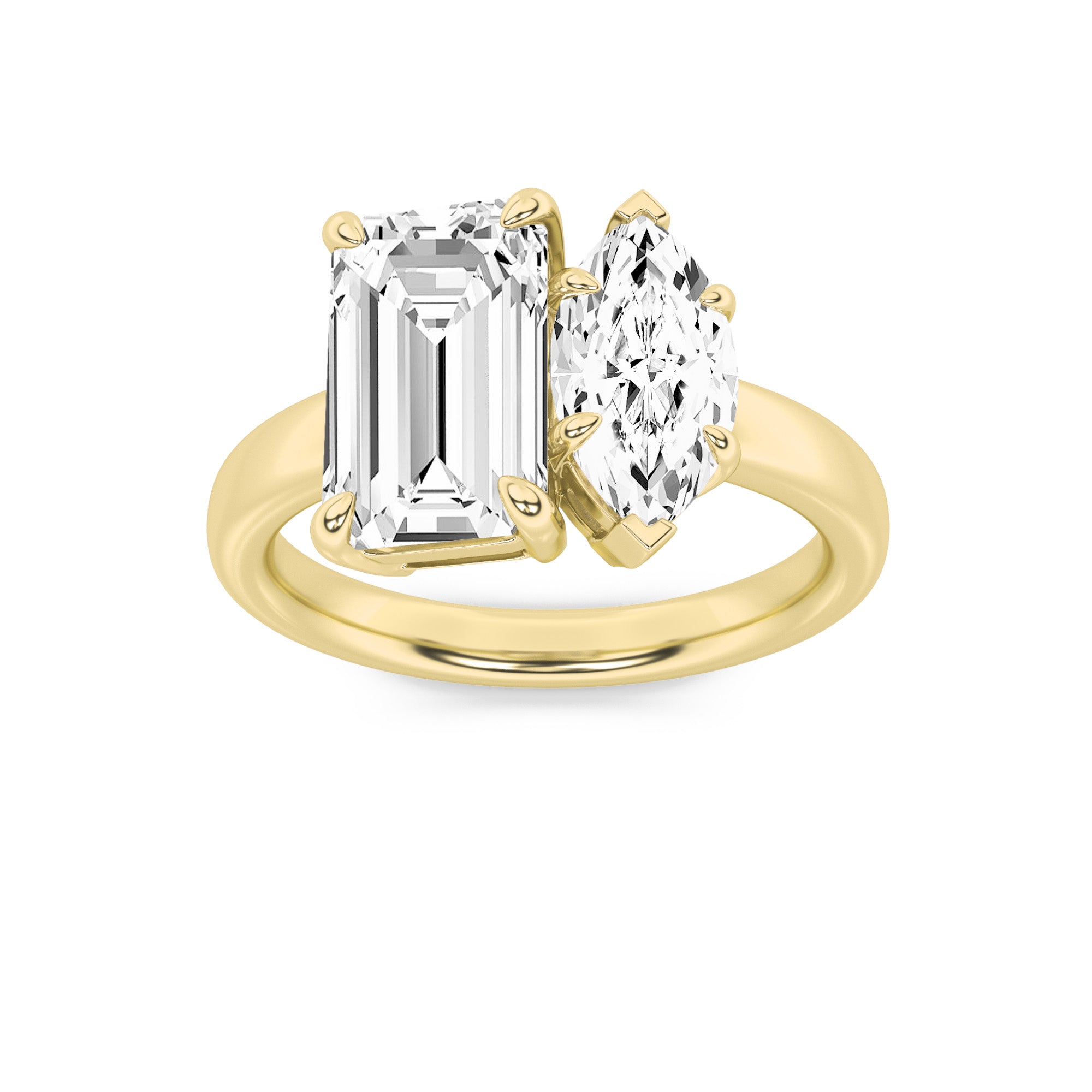 3CTW Emerald Shaped Lab Grown Diamond (F/VS) Toi et Moi Engagement Ring in 14K Gold