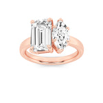 3CTW Emerald Shaped Lab Grown Diamond (F/VS) Toi et Moi Engagement Ring in 14K Gold