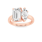 3CTW Emerald Shaped Lab Grown Diamond (F/VS) Toi et Moi Engagement Ring in 14K Gold