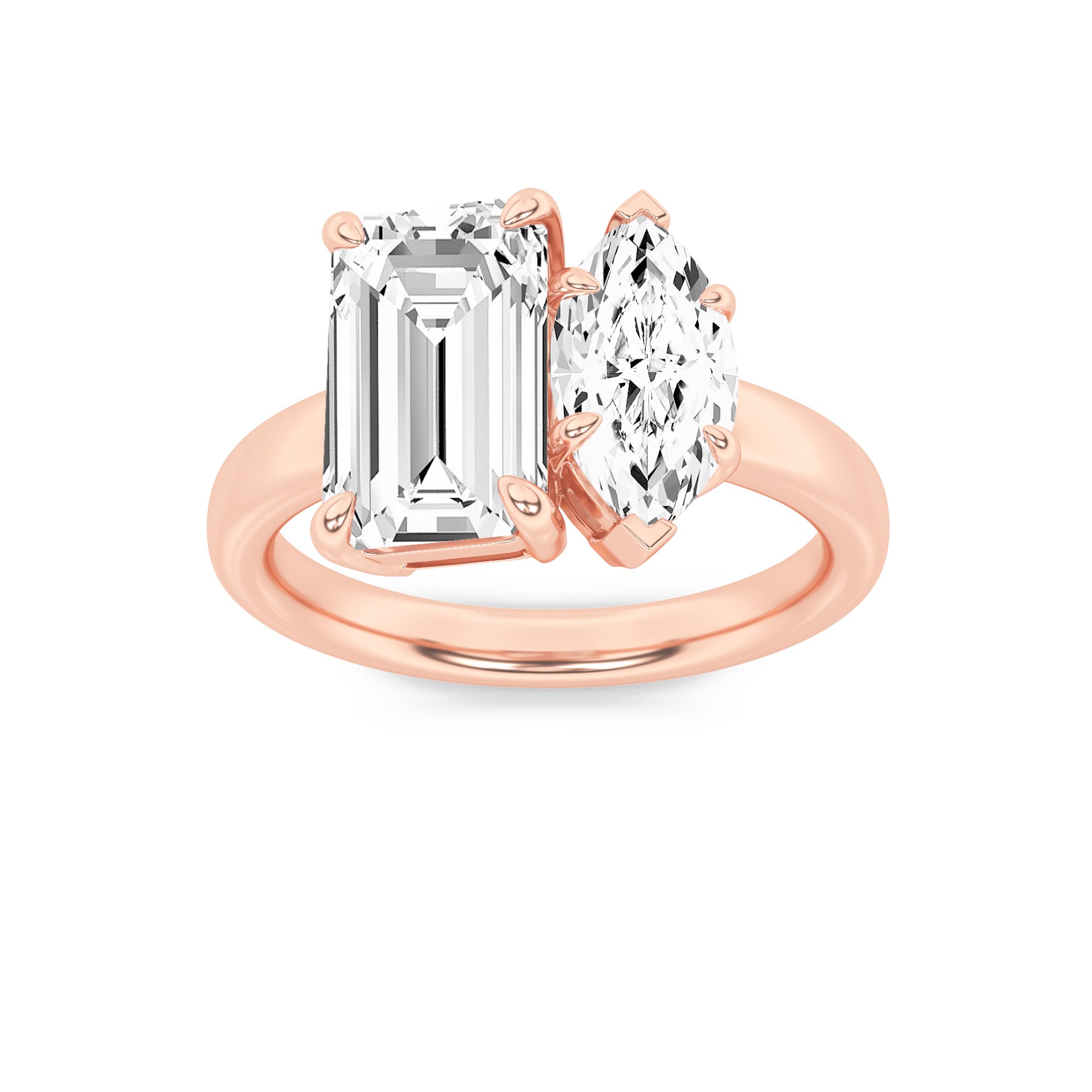 3CTW Emerald Shaped Lab Grown Diamond (F/VS) Toi et Moi Engagement Ring in 14K Gold