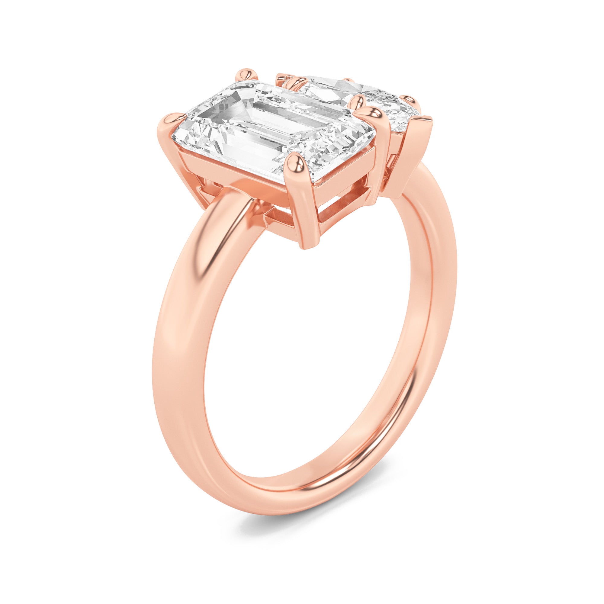 3CTW Emerald Shaped Lab Grown Diamond (F/VS) Toi et Moi Engagement Ring in 14K Gold