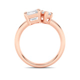 3CTW Emerald Shaped Lab Grown Diamond (F/VS) Toi et Moi Engagement Ring in 14K Gold