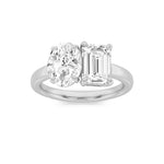 3CTW Emerald Shaped Lab Grown Diamond (F/VS) Toi et Moi Engagement Ring in 14K Gold