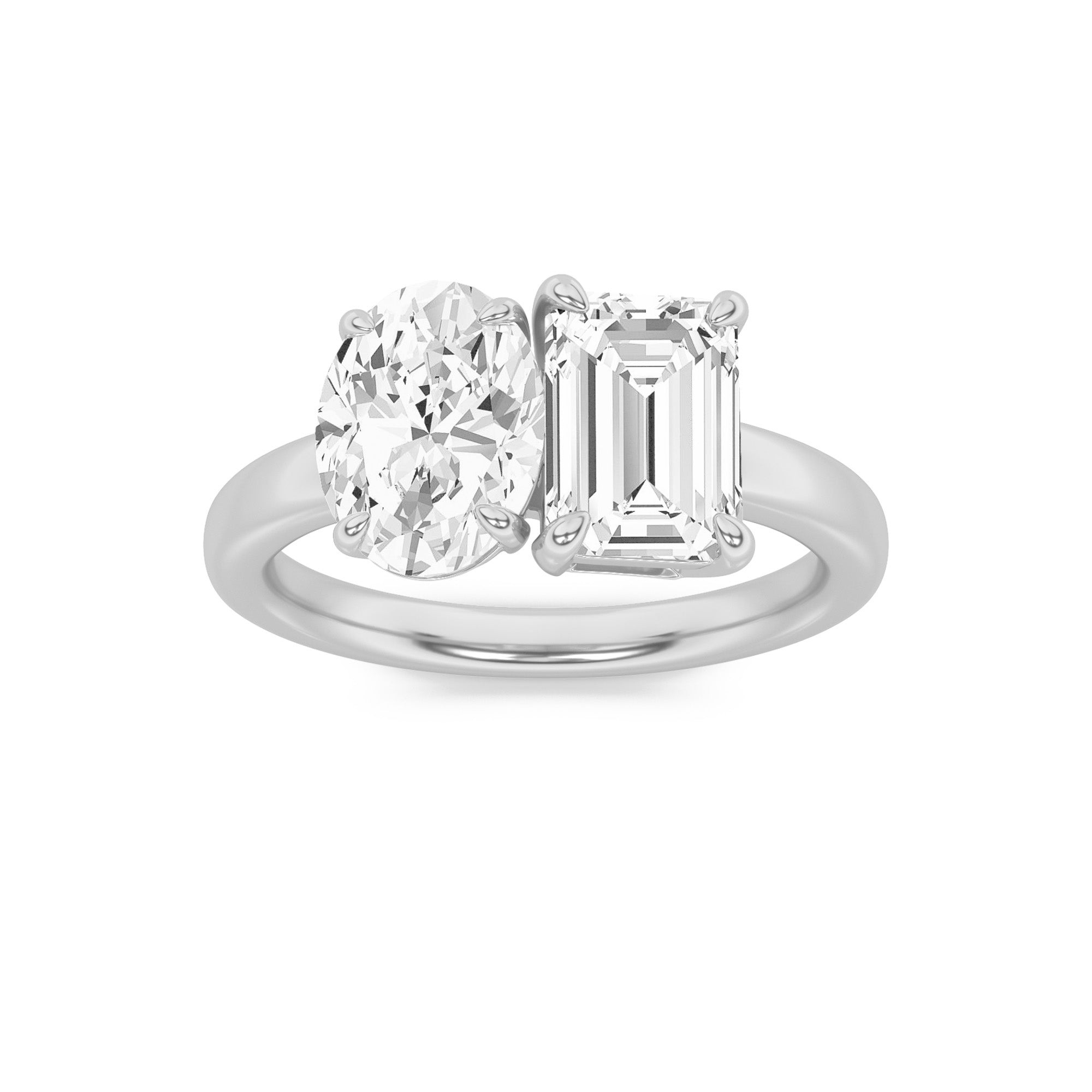 3CTW Emerald Shaped Lab Grown Diamond (F/VS) Toi et Moi Engagement Ring in 14K Gold