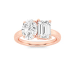 3CTW Emerald Shaped Lab Grown Diamond (F/VS) Toi et Moi Engagement Ring in 14K Gold