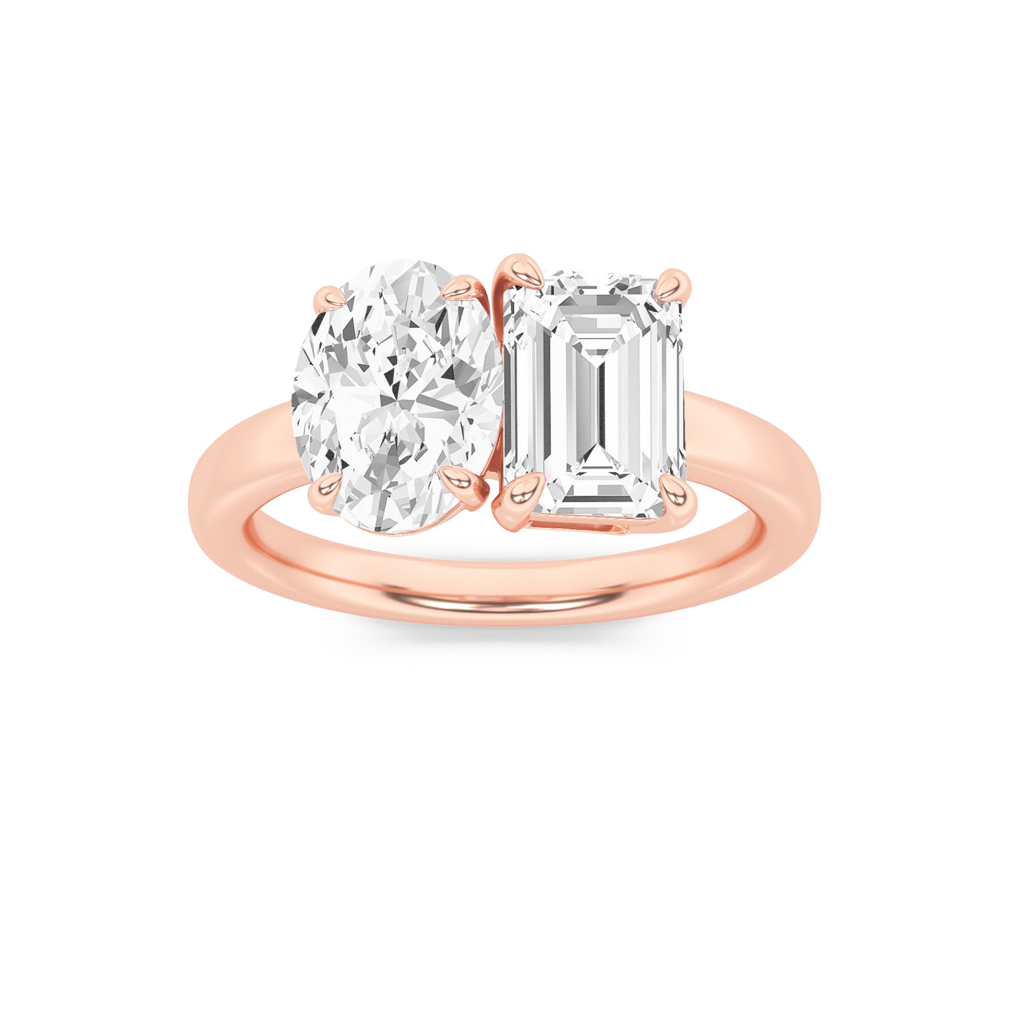 3CTW Emerald Shaped Lab Grown Diamond (F/VS) Toi et Moi Engagement Ring in 14K Gold