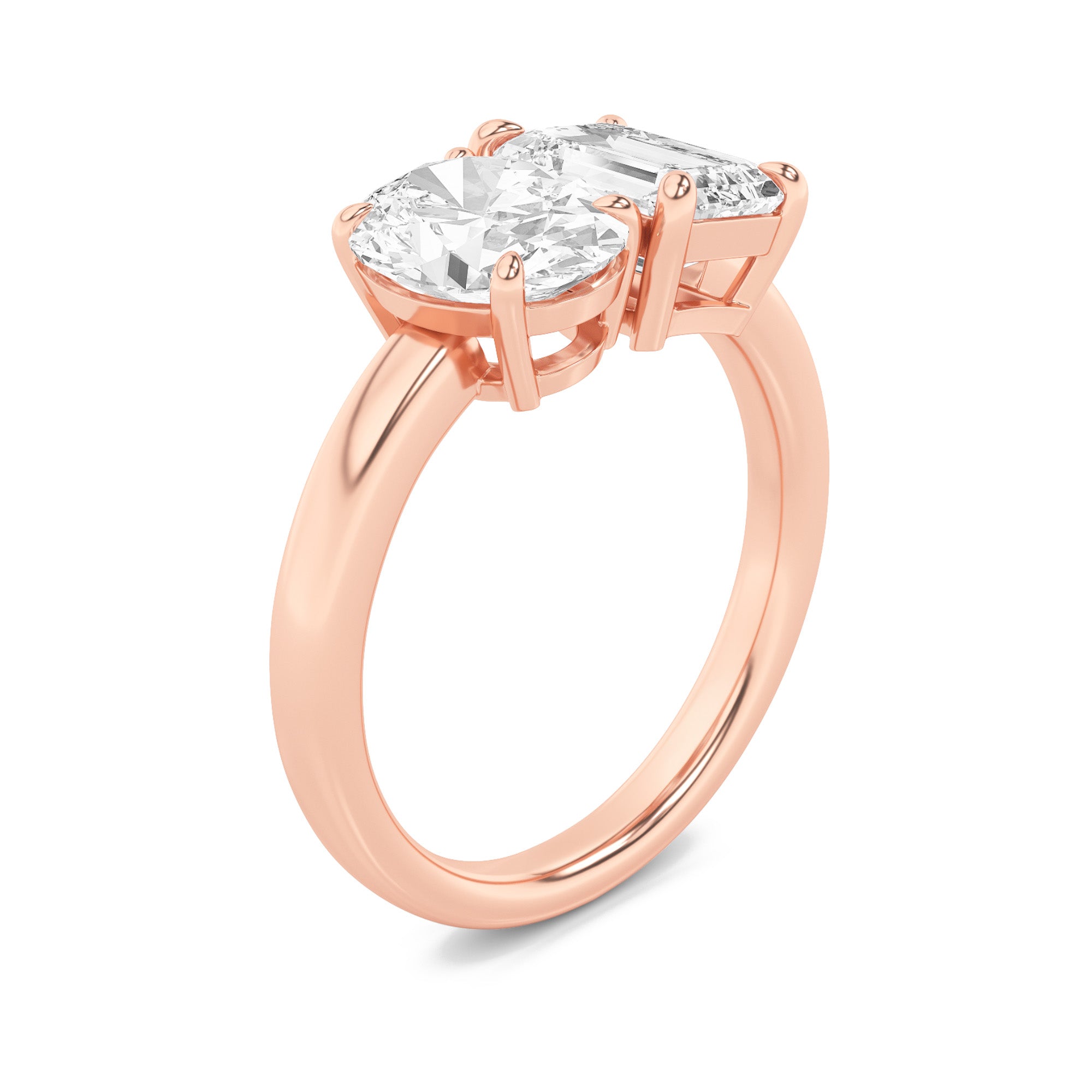 3CTW Emerald Shaped Lab Grown Diamond (F/VS) Toi et Moi Engagement Ring in 14K Gold