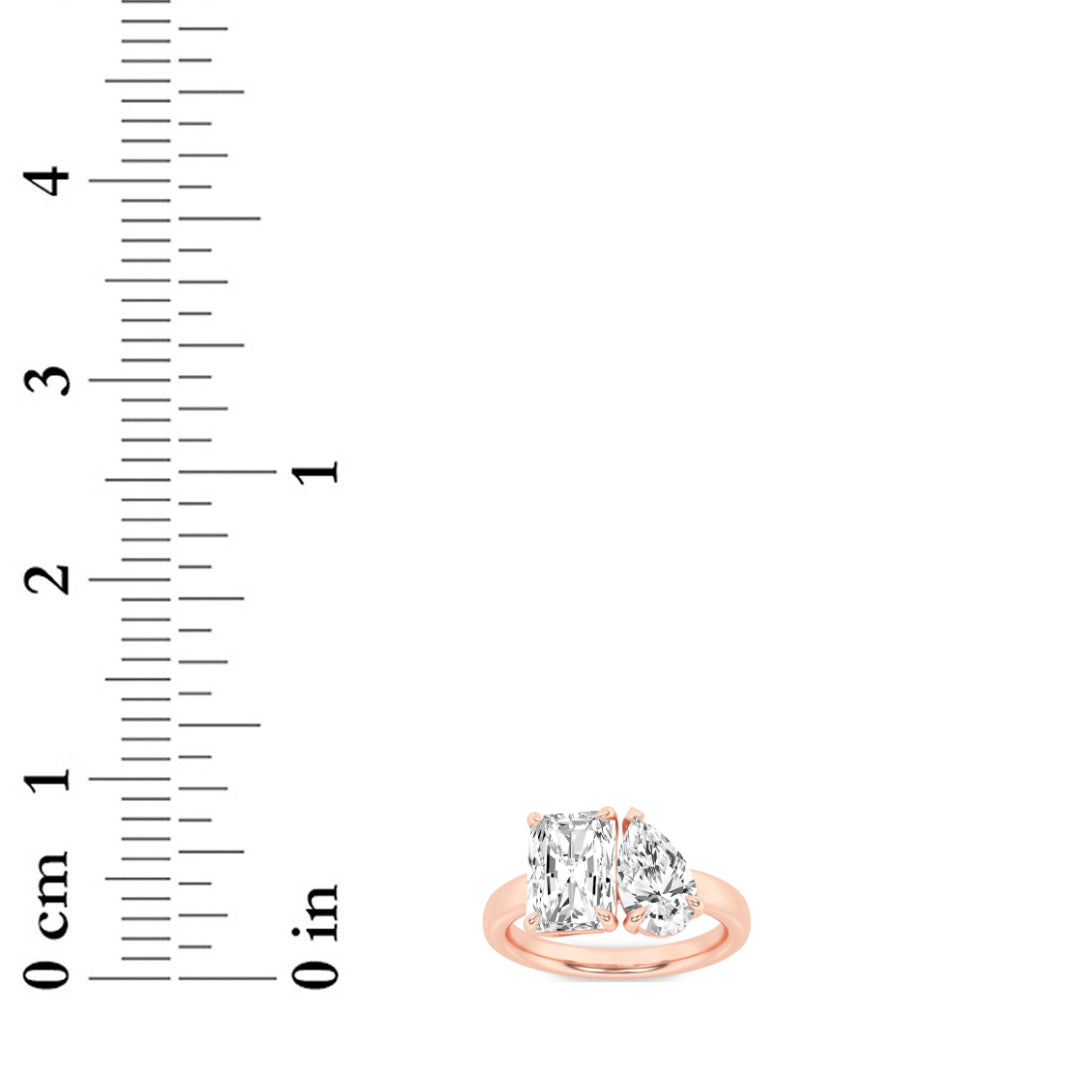 3CTW Radiant Shaped Lab Grown Diamond (F/VS) Toi et Moi Fashiion Ring in 14K Gold