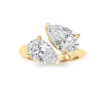 3CTW Pear Shaped Lab Grown Diamond (G/VS) Toi et Moi Engagement Ring in 14K Gold