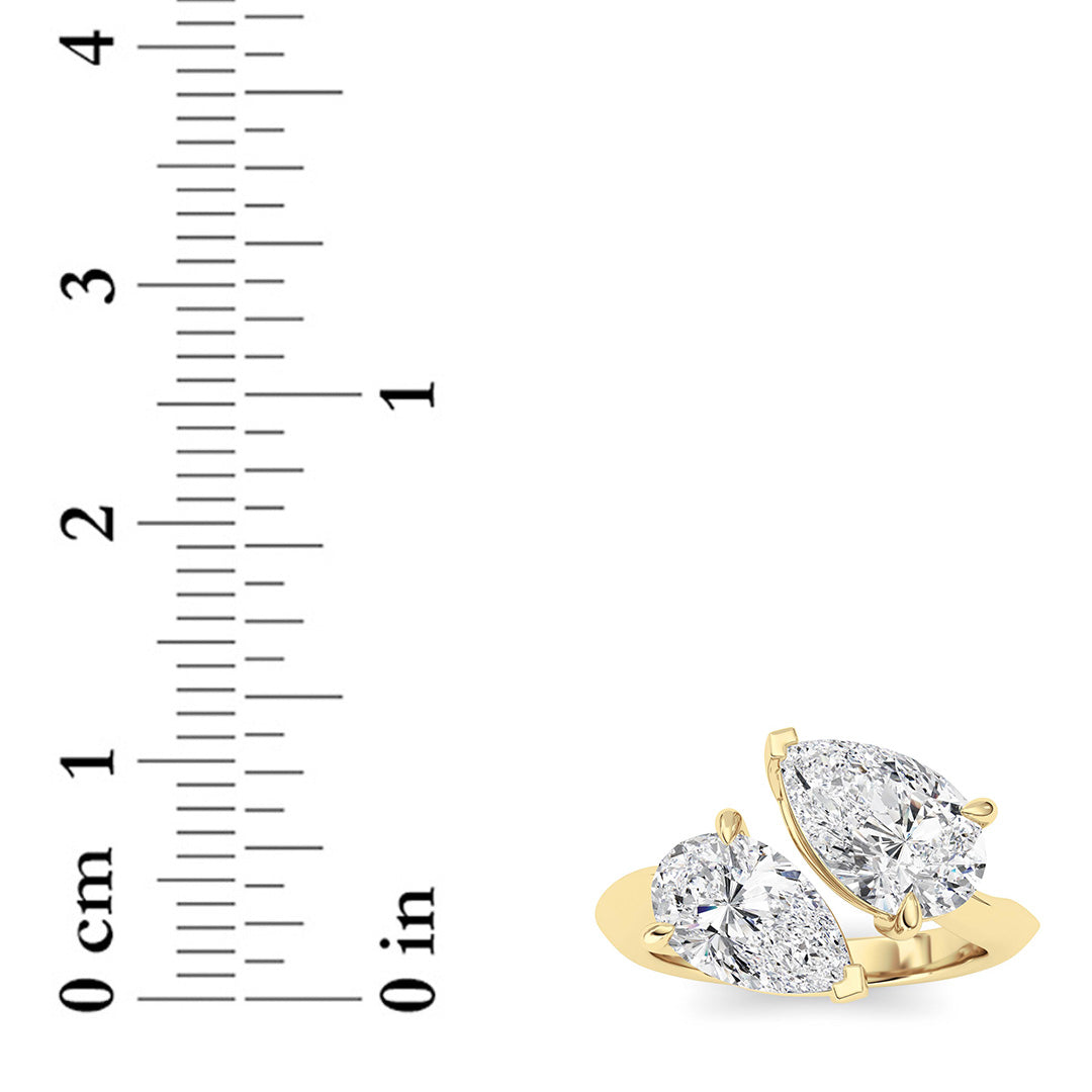 3CTW Pear Shaped Lab Grown Diamond (G/VS) Toi et Moi Engagement Ring in 14K Gold
