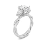 2CTW Oval Shaped Lab Grown Diamond (F/VS) Three Stone Twisted Band Engagement Ring in 14K Gold